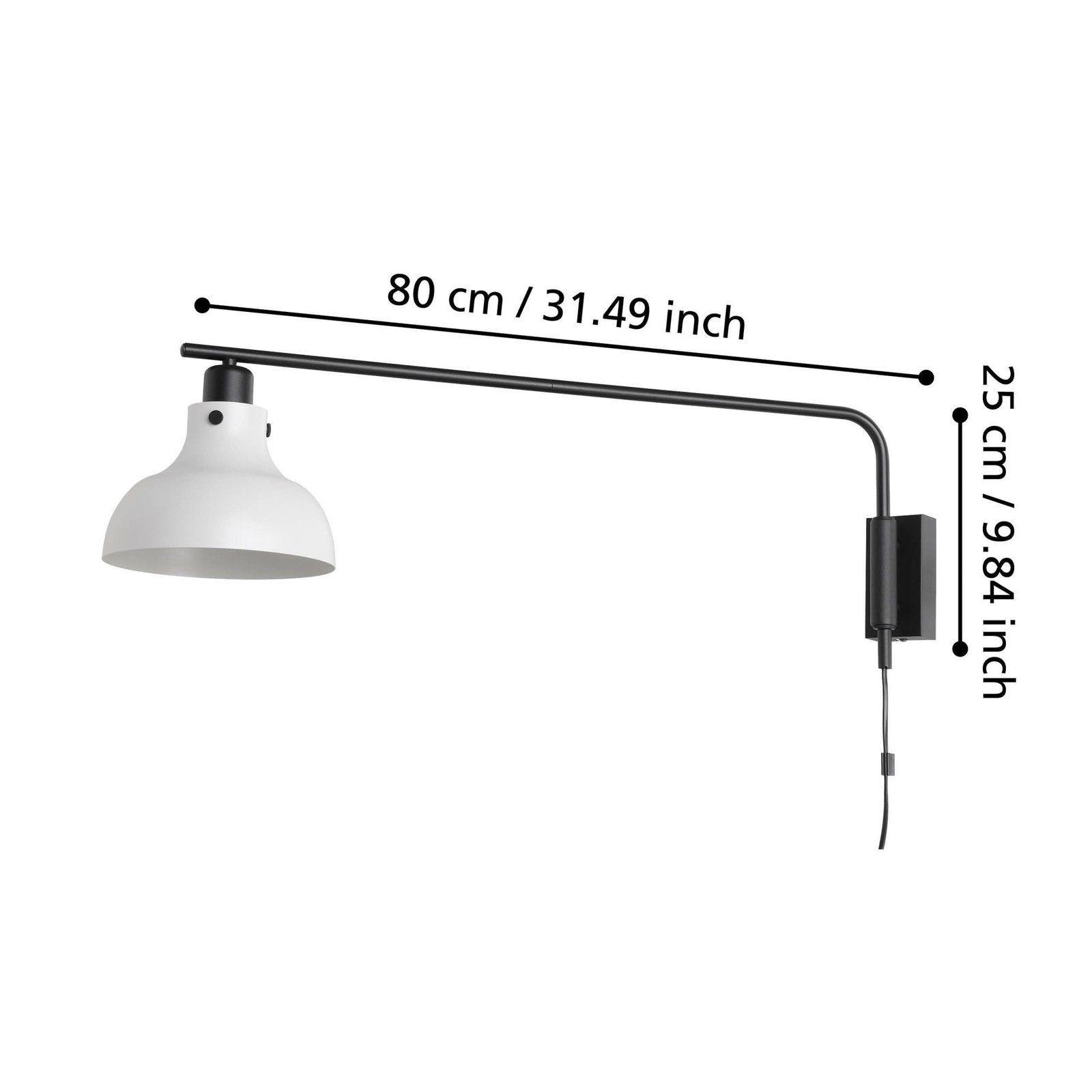 Matlock væglampe, 80 cm udspring, grå/sort