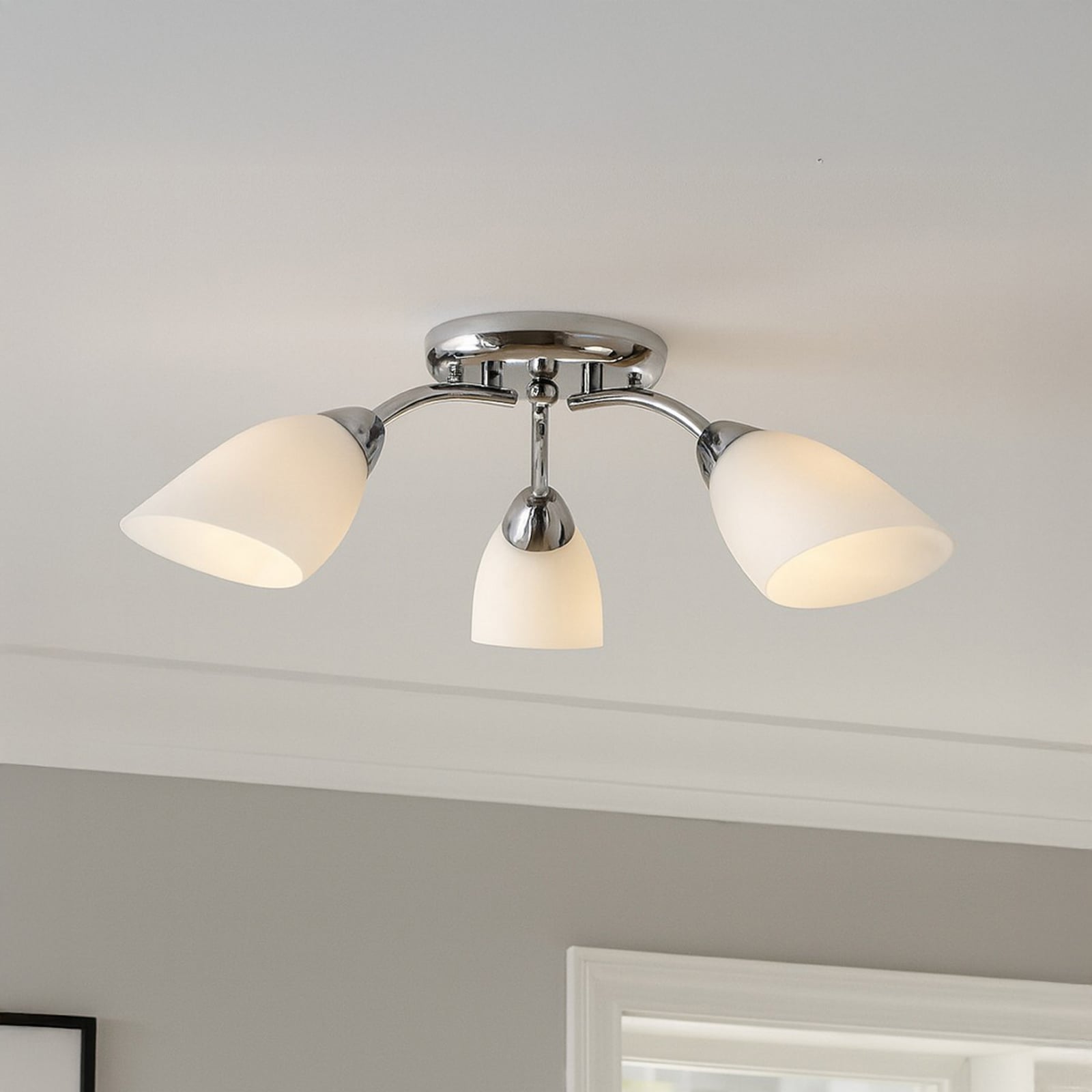 Taklampa Portos, 3 lampor, vit/krom, metall, Ø 54 cm