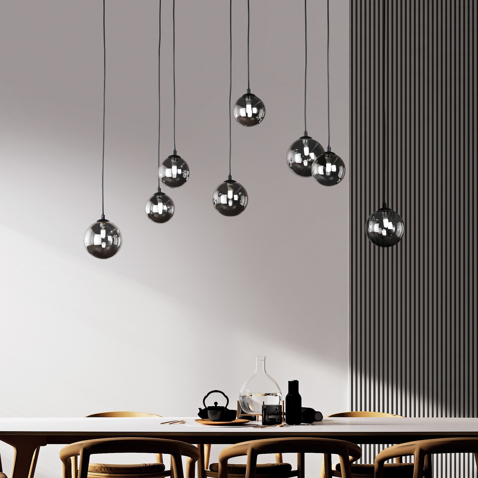 FISCHER & HONSEL Lampă suspendată LED Bala cu 8 becuri G9 sticlă fumurie - Camera de zi / sufragerie - Modern - gri fumuriu transparent negru mat