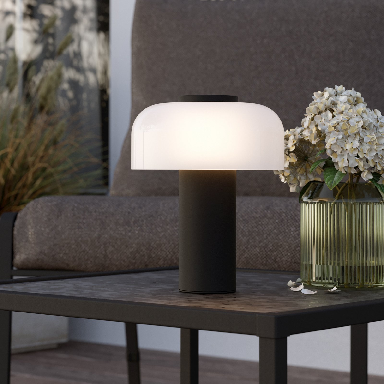 Lampe à poser LED rechargeable Ponente, Ø 16 cm, noir/blanc, CCT