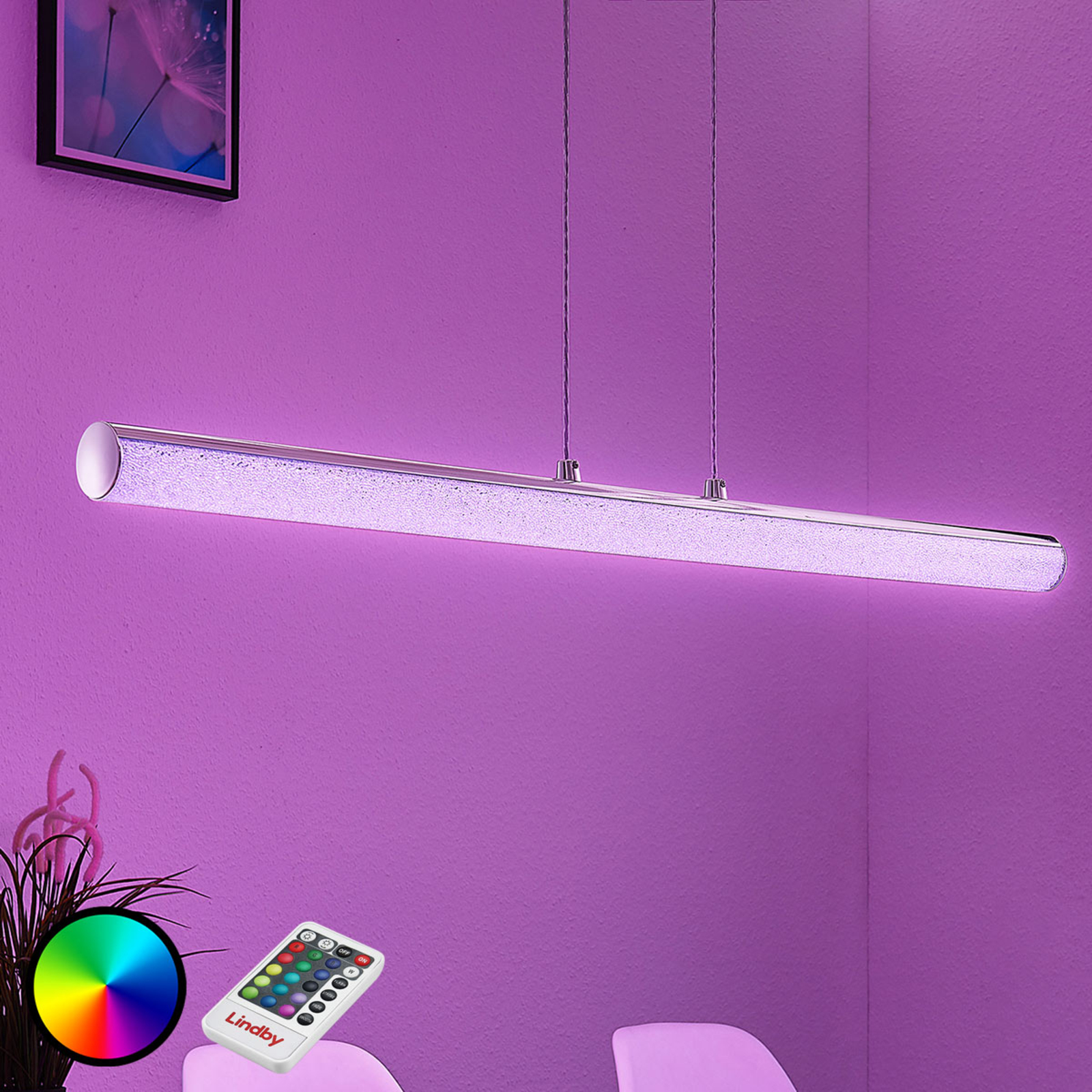 LED hængelampe Fria, cylinder, RGB, fjernbetjening