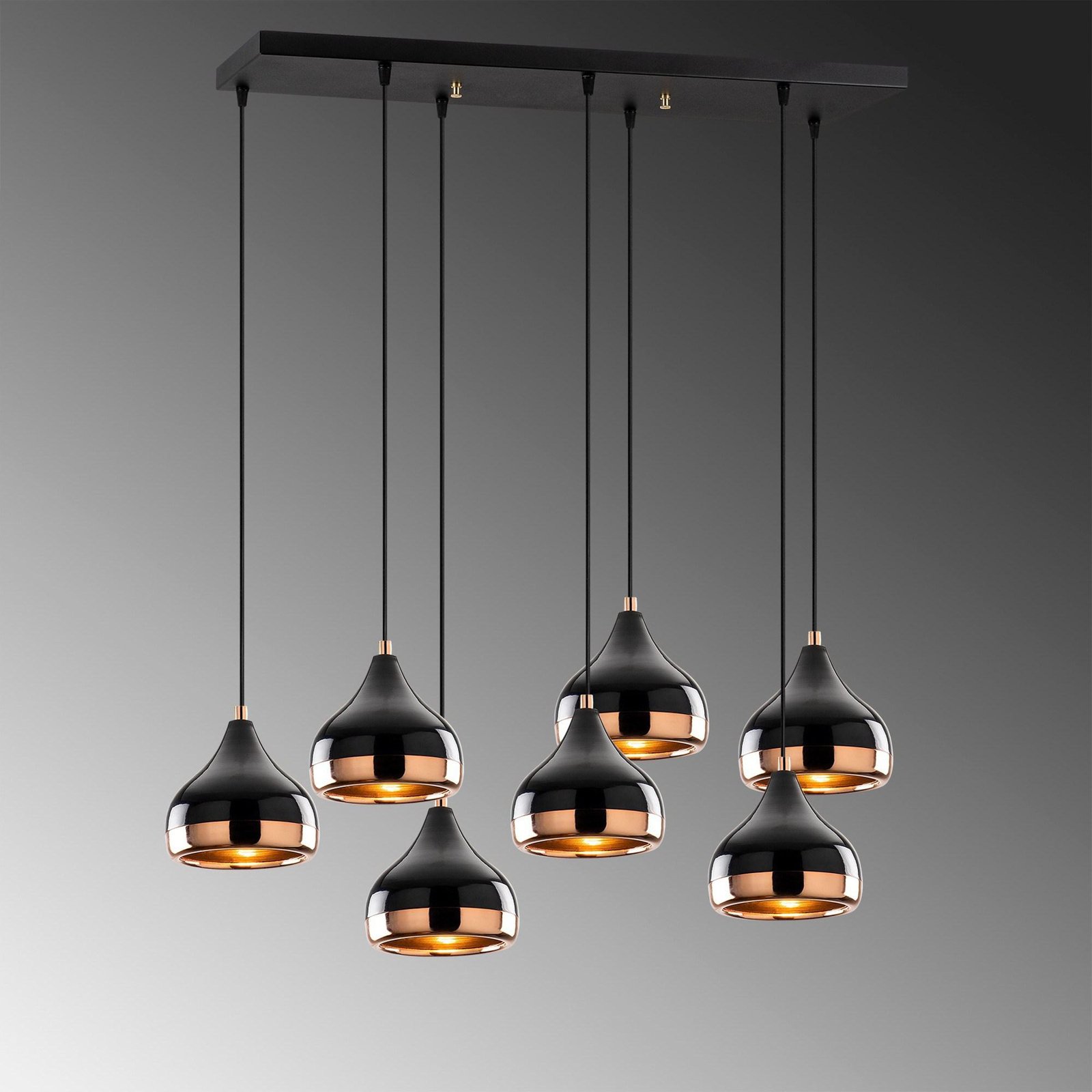 Yildo 6894 hanglamp, zwart/koper, metaal, 7-lamps