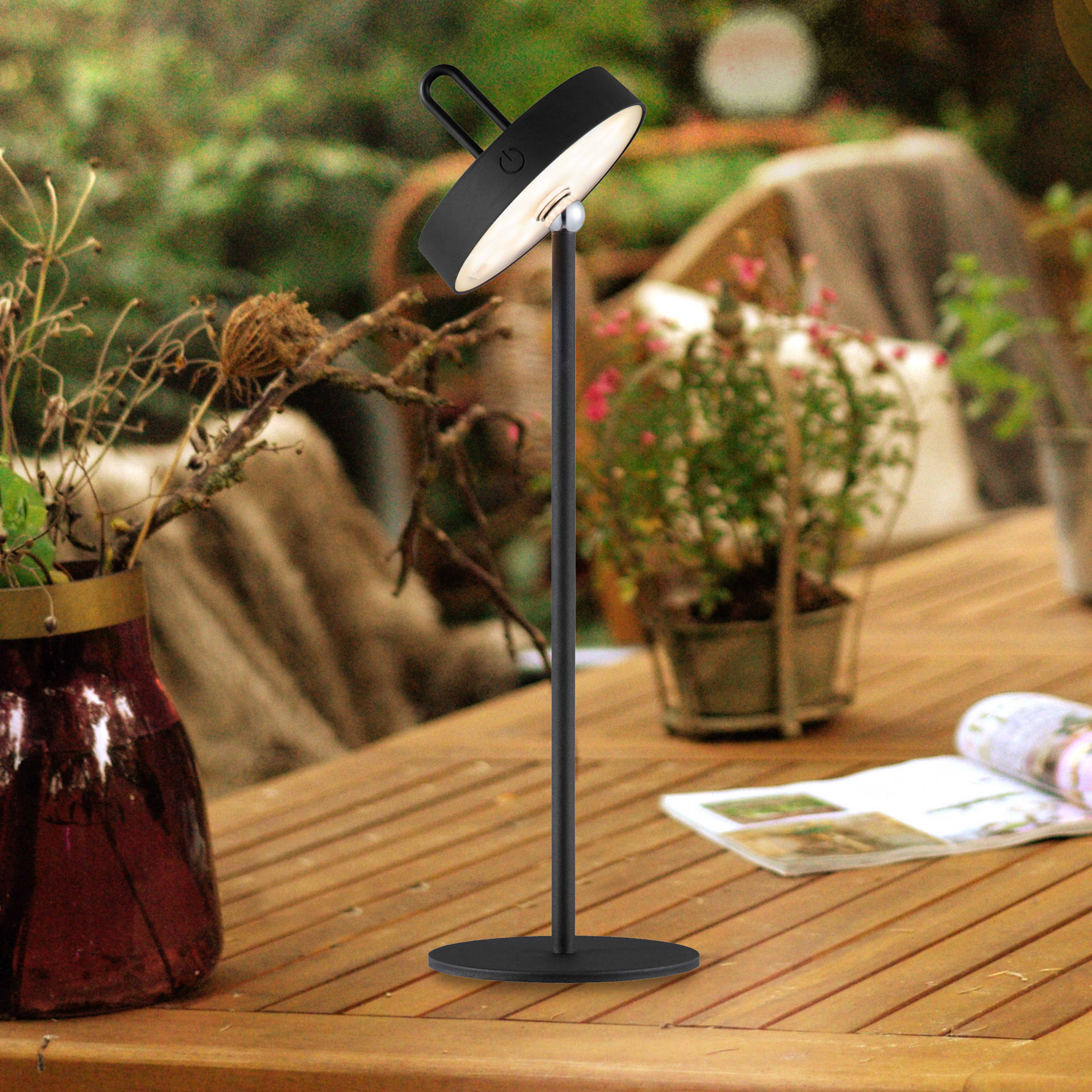 JUST LIGHT. Amag rechargeable LED table lamp, black, iron, IP44