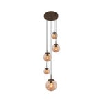 Suspension Bollique, marron/ambre, verre, à 5 lampes