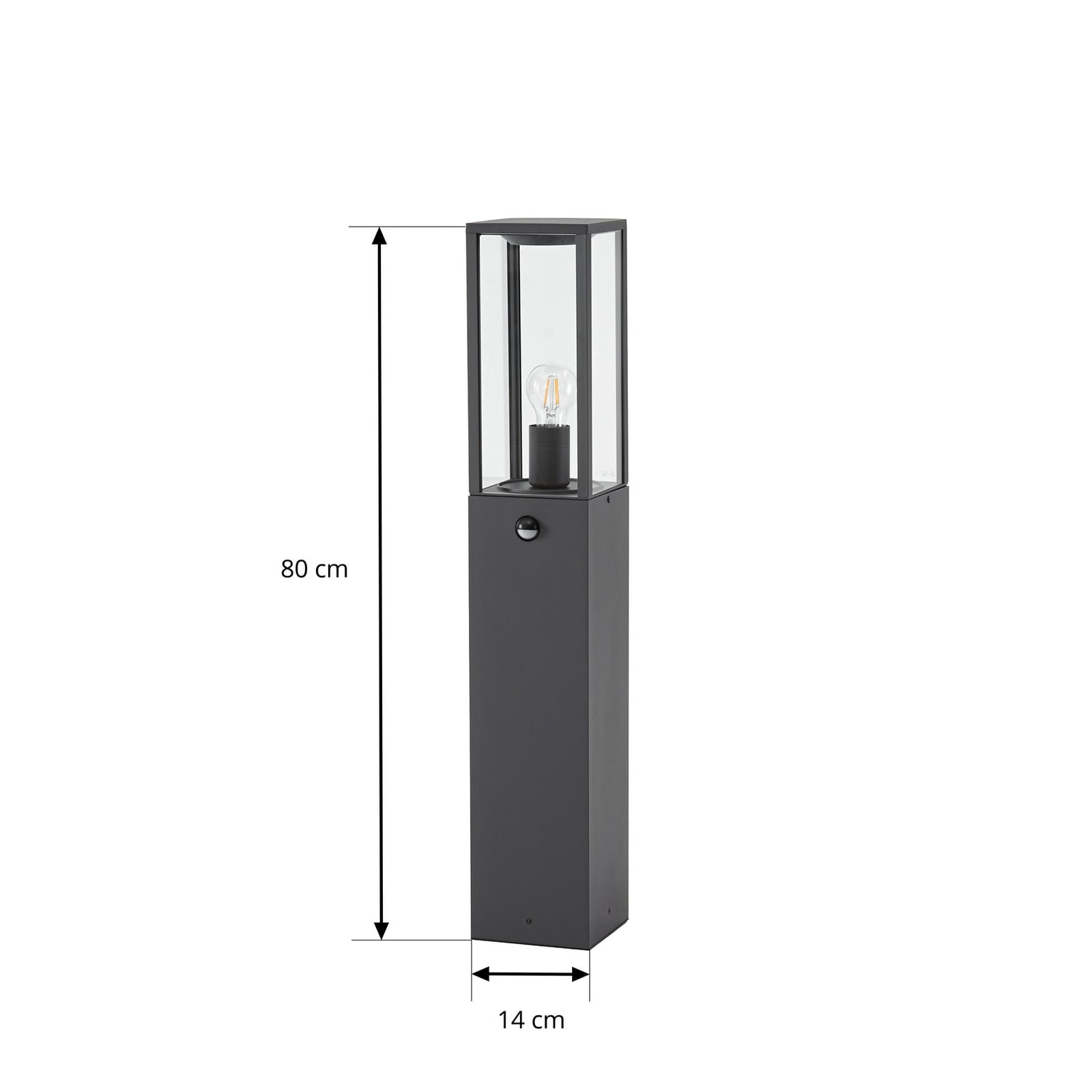 Bornes lumineuses Peldar, 80 cm, anthracite/transparent, capteur - Lindby