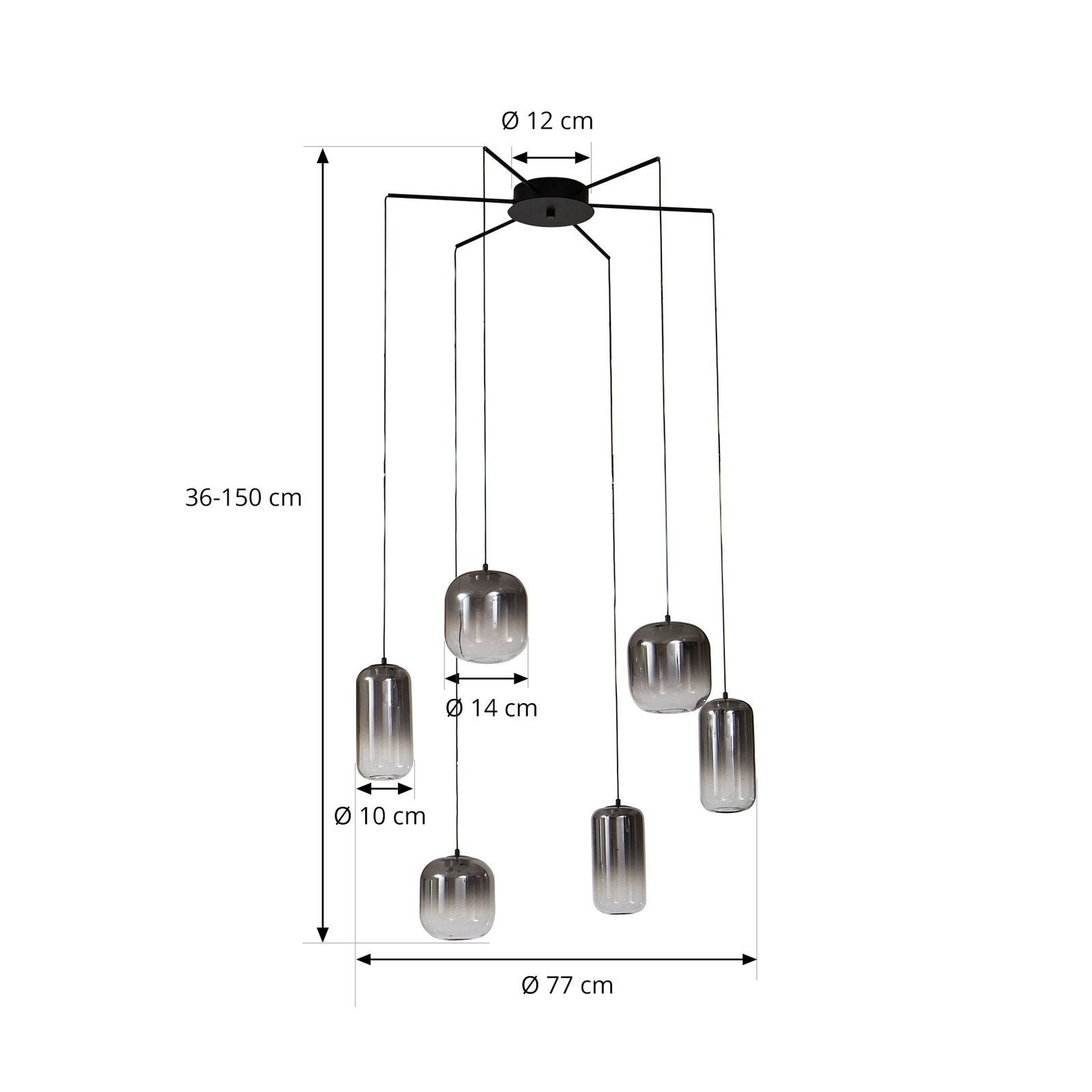 Lampa wisząca Lucande LED Avelina, dymny szary, 6-punktowa