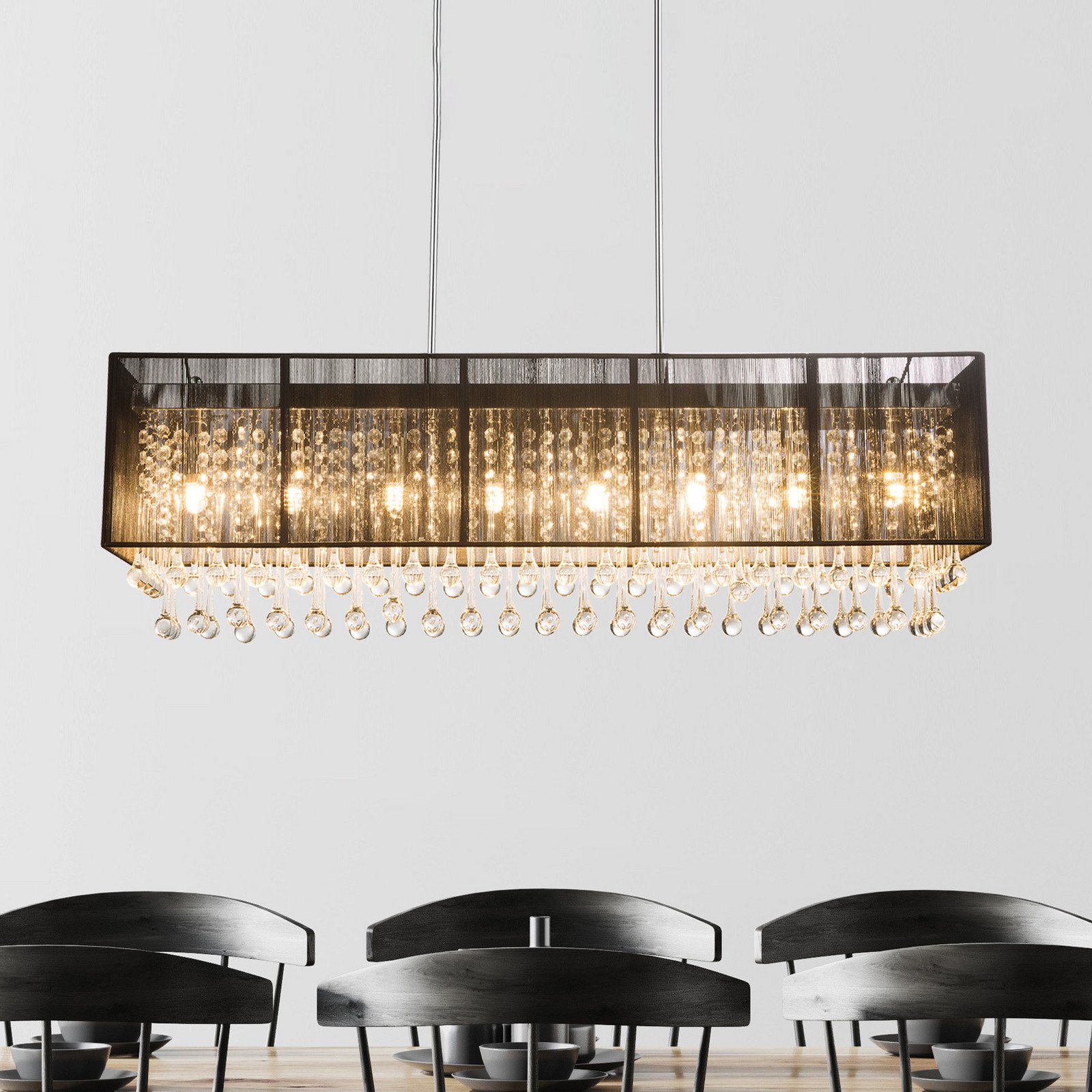 Globo Lampă susp. LED Bagana din metal sticlă și mătase - Camera de zi / sufragerie - crom negru transparent