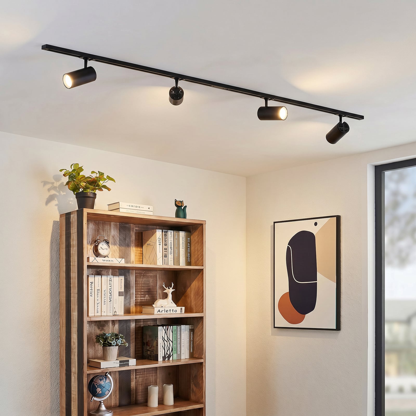 Lindby Schienensystem Linaro Ø7cm, 4-flg., LED, schwarz, CCT