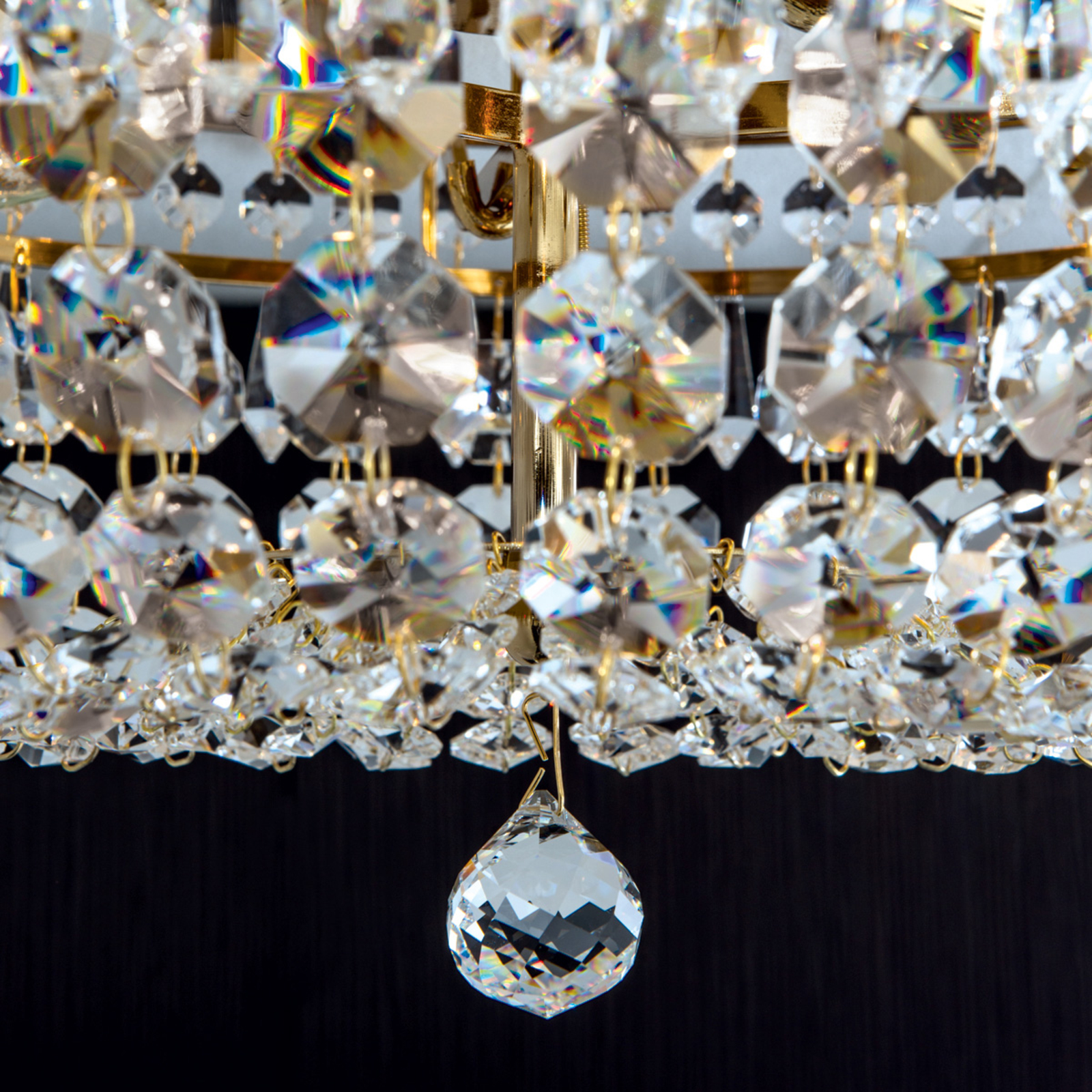 Kristallen plafondlamp SHERATA rond, goud, 35 cm