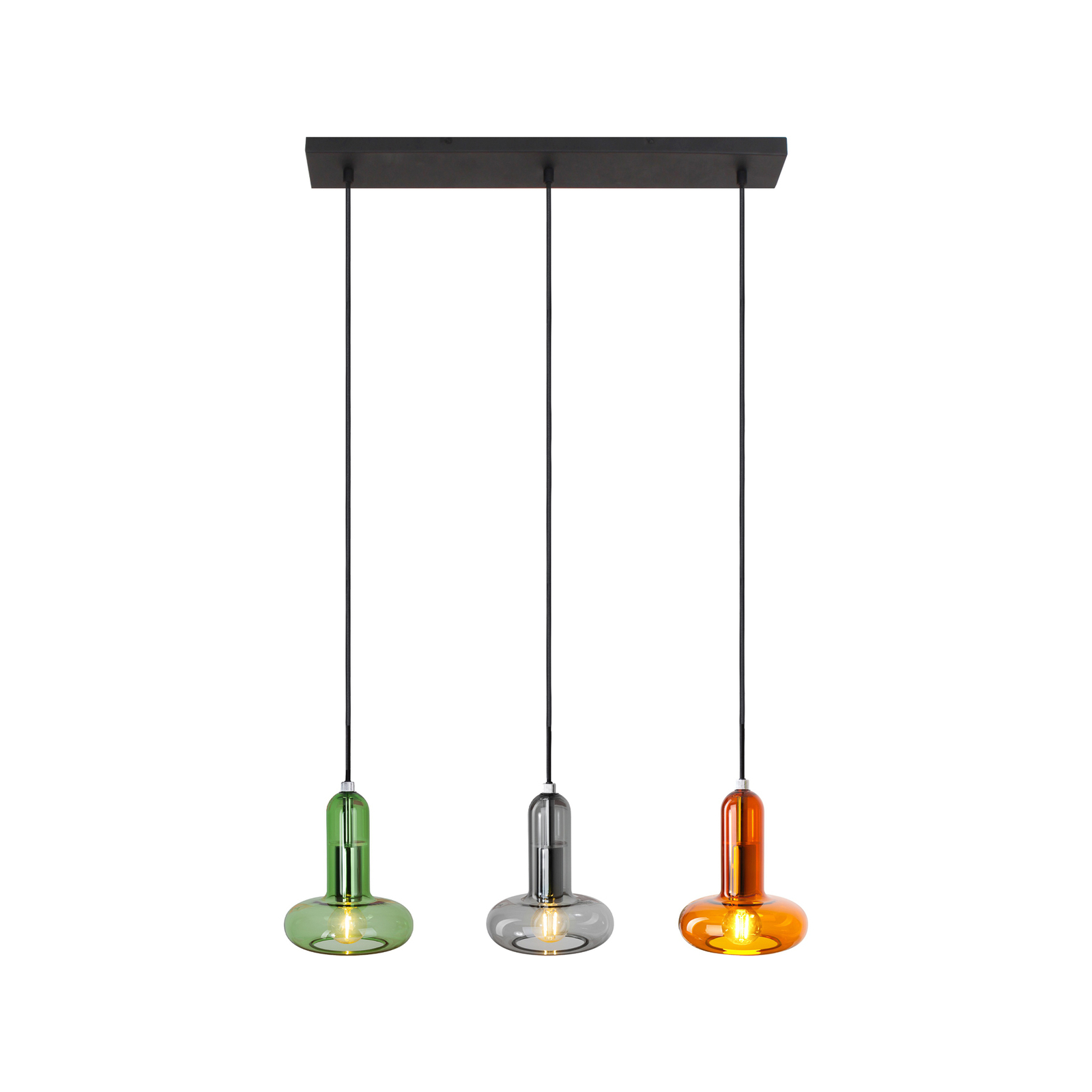 Lámpara colgante Perseo, colorida, longitud 65 cm, 3 luces, cristal