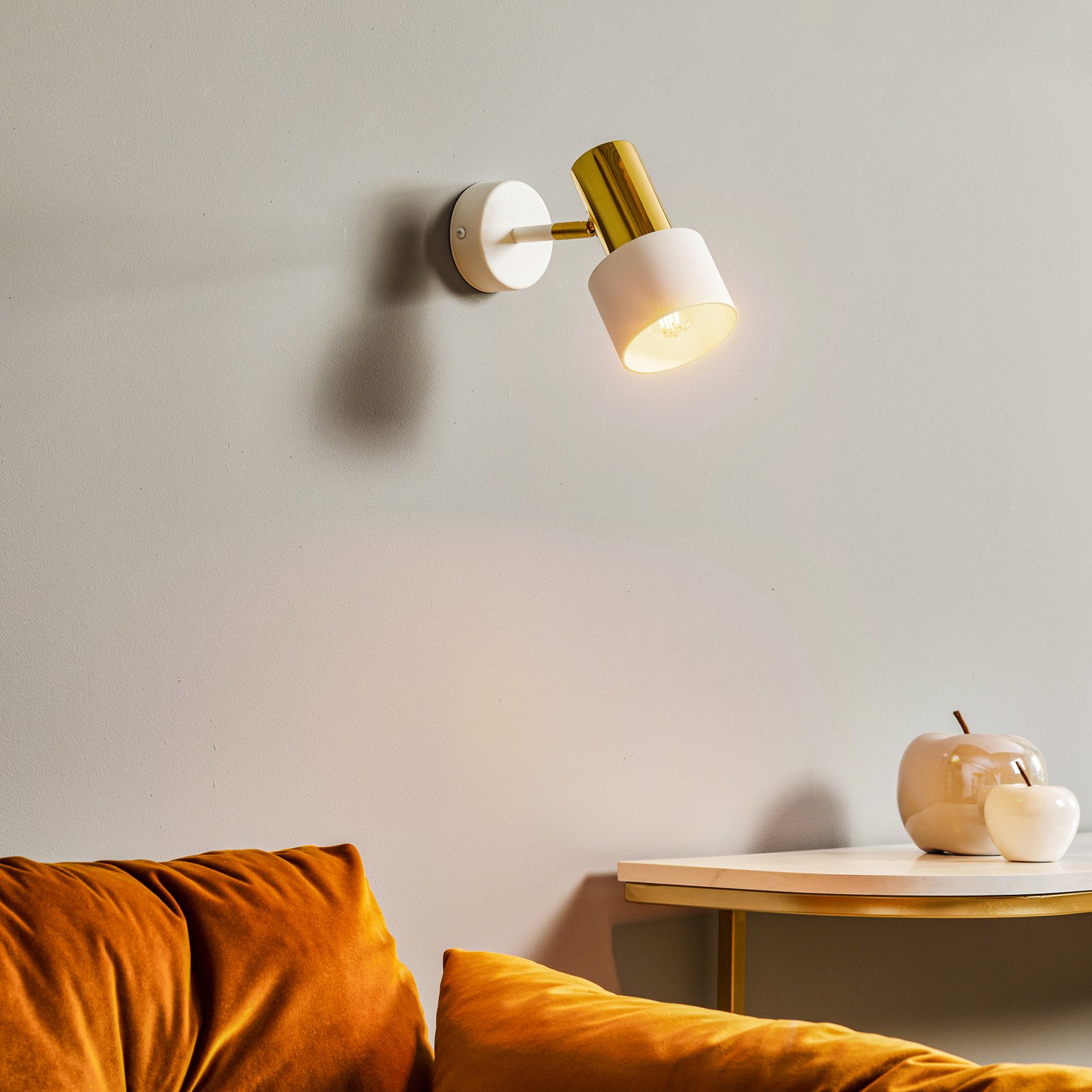Destin wall spotlight, 1-bulb, white/brass