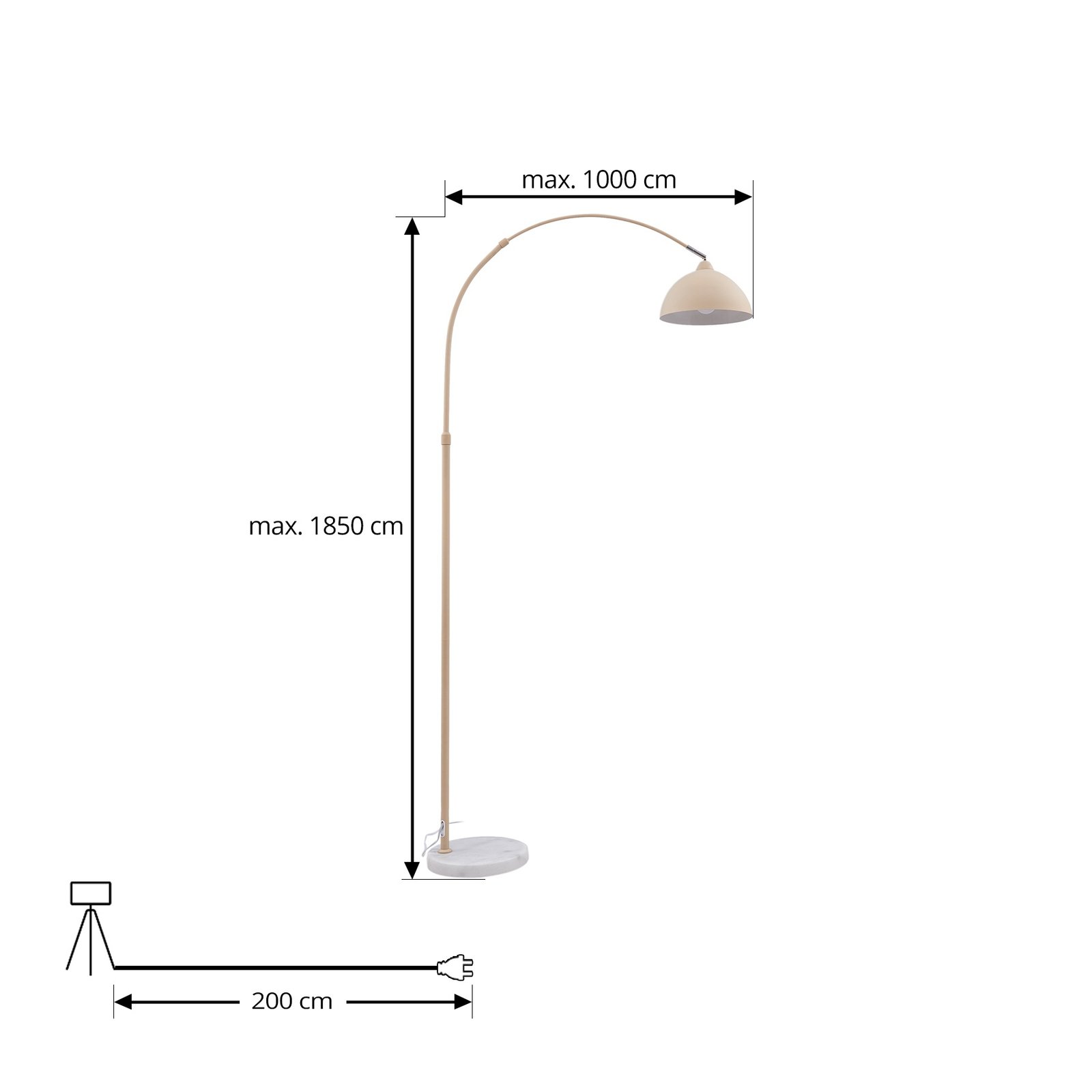 Lindby podna lampa Tonka, bež, metal/mramor, 180 cm, E27