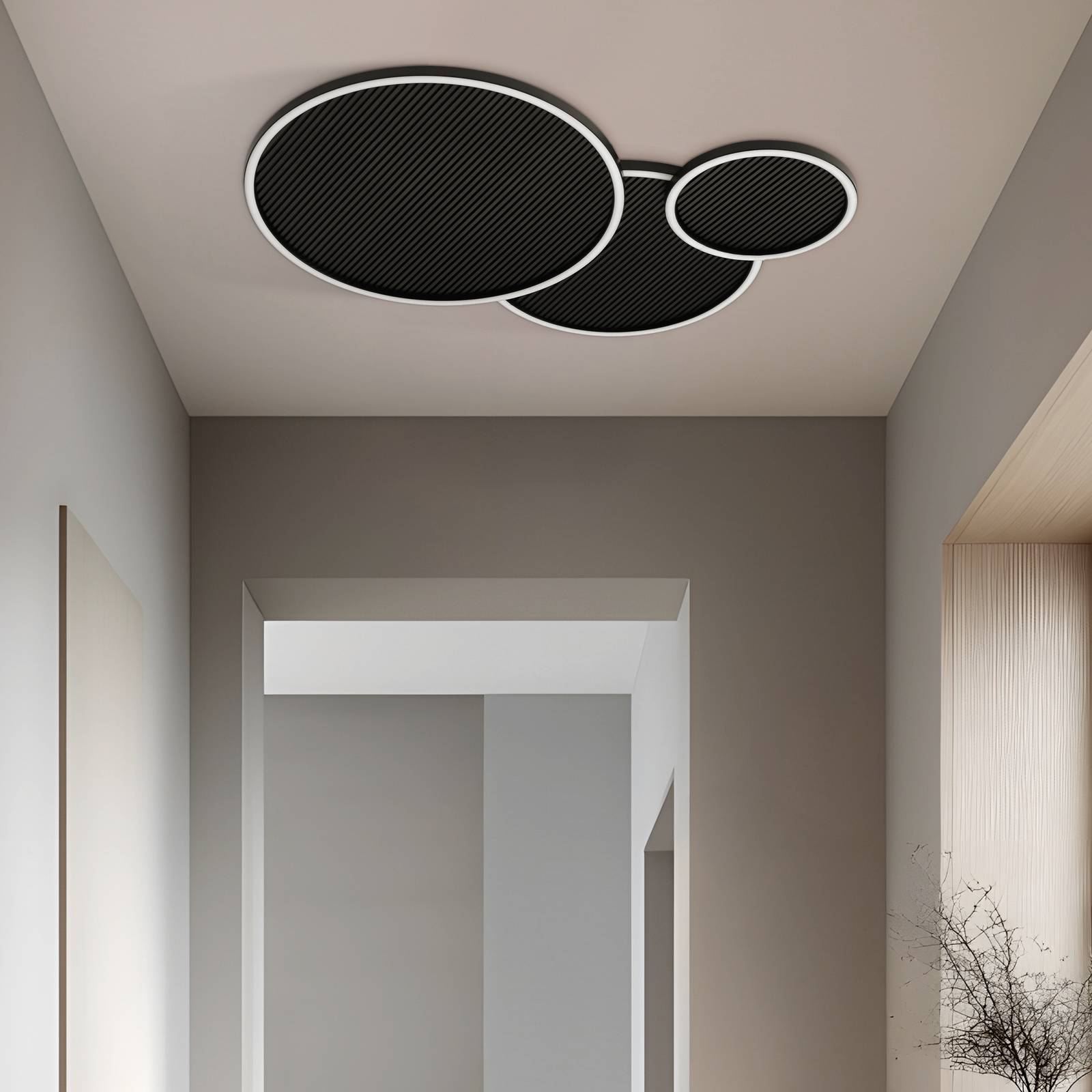 Lampa sufitowa LED Lucande Orven, czarna/drewniana, 80 cm, ściemniany