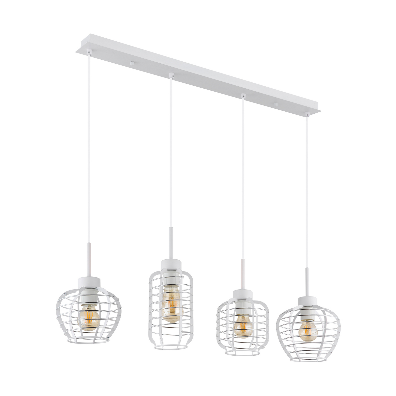 Lampă suspendată Nesa, lungime 90 cm, alb/crom, metal, cu 4 becuri. Lampă suspendată Nesa, lungime 90 cm, alb/crom, metal, cu 4 becuri.