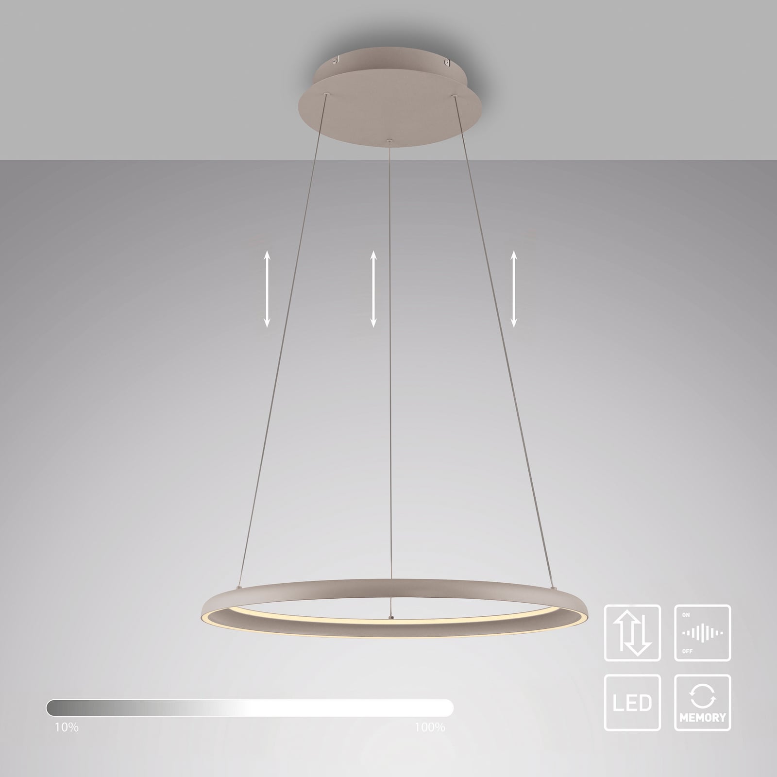 LED viseća svjetiljka QUILLO, bež, Ø 60 cm, metal, s prigušivačem