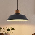 Lindby pendant light Nefeli, Ø 42 cm, black, wood, metal