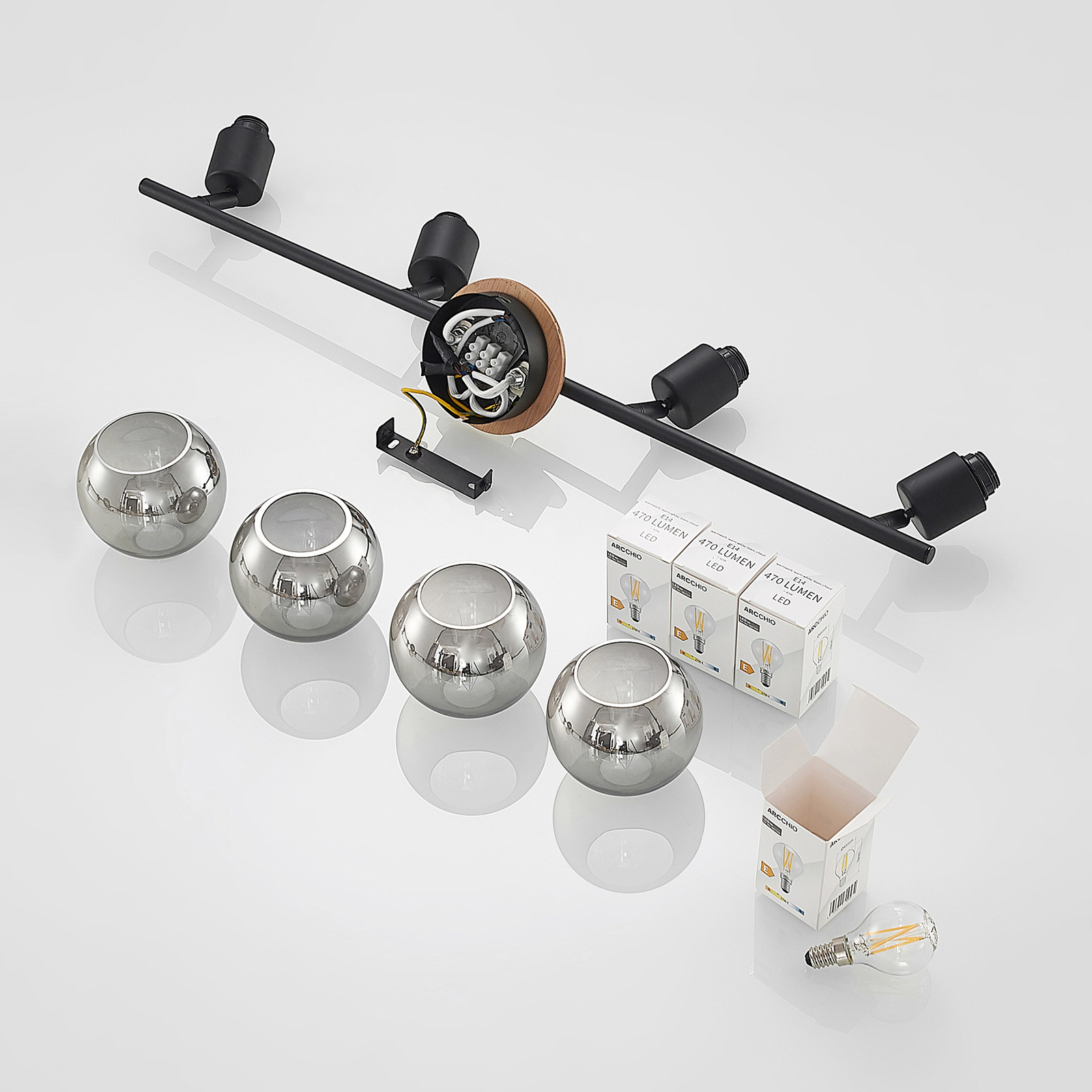 Lindby Eridia Deckenstrahler, Holzelement, 4-fl.