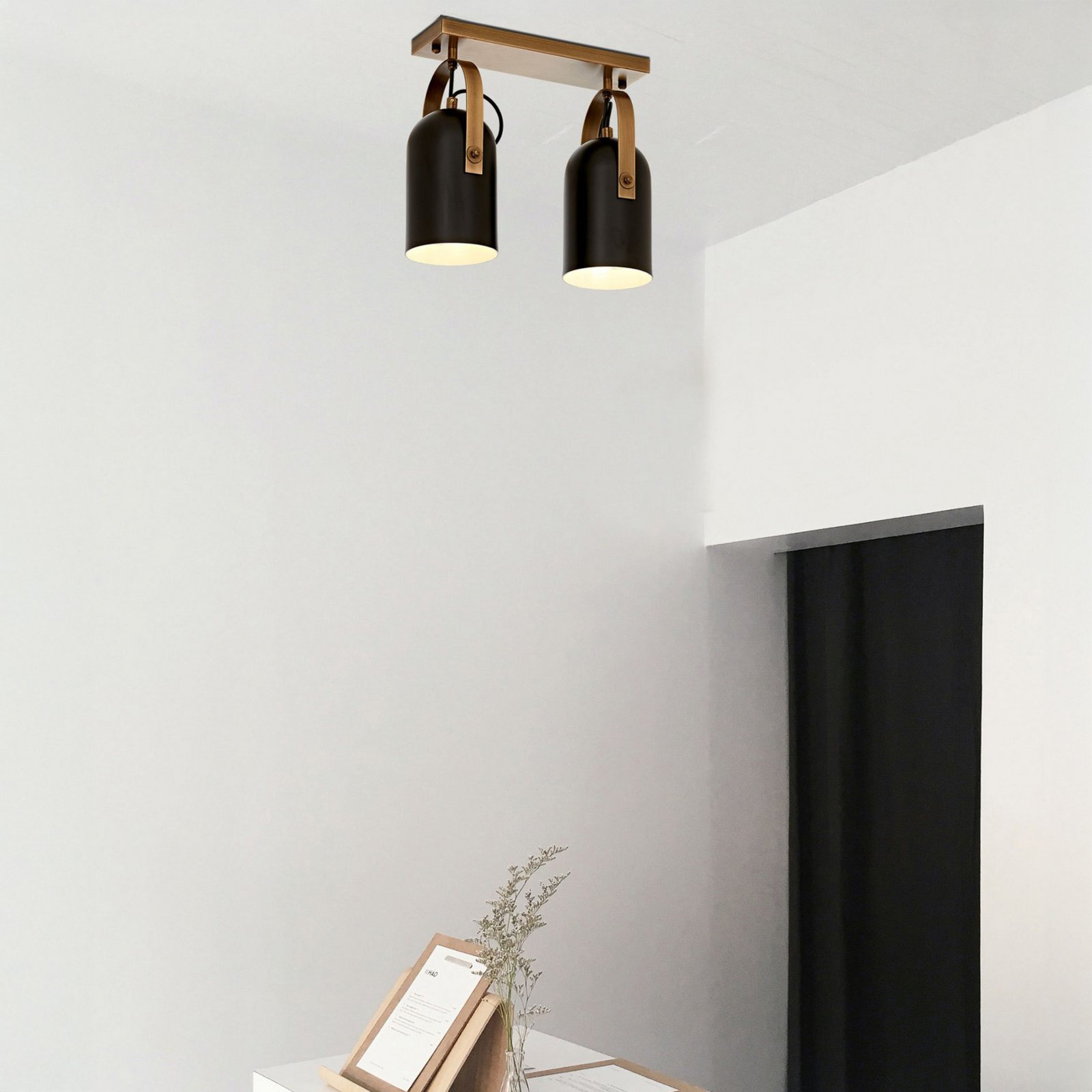 Deckenleuchte Esra, schwarz, Länge 32 cm, Metall, 2-flammig