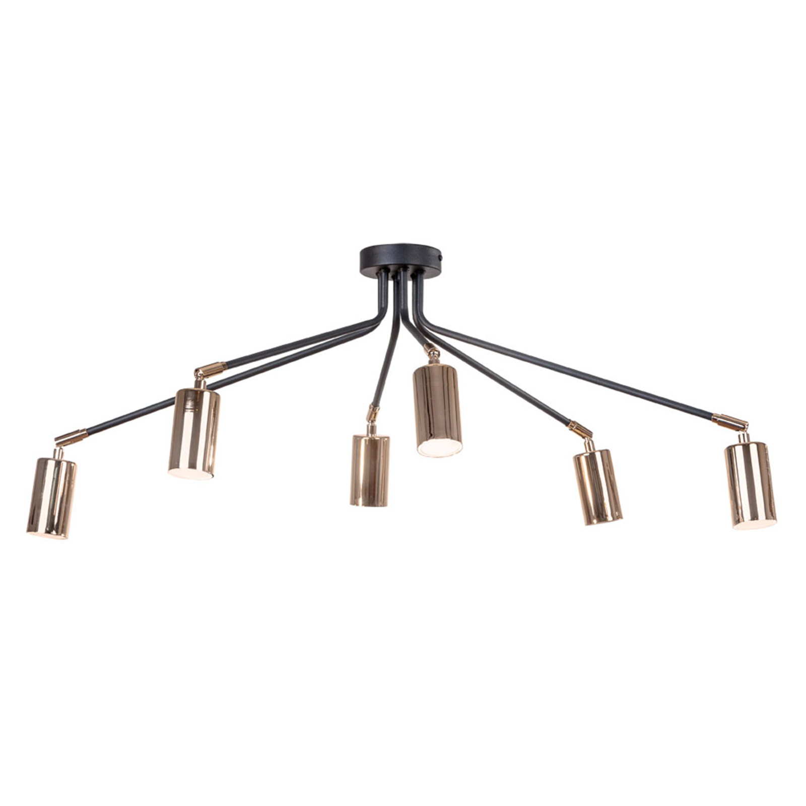 Orbit loftlampe, sort/guld, 6 lyskilder