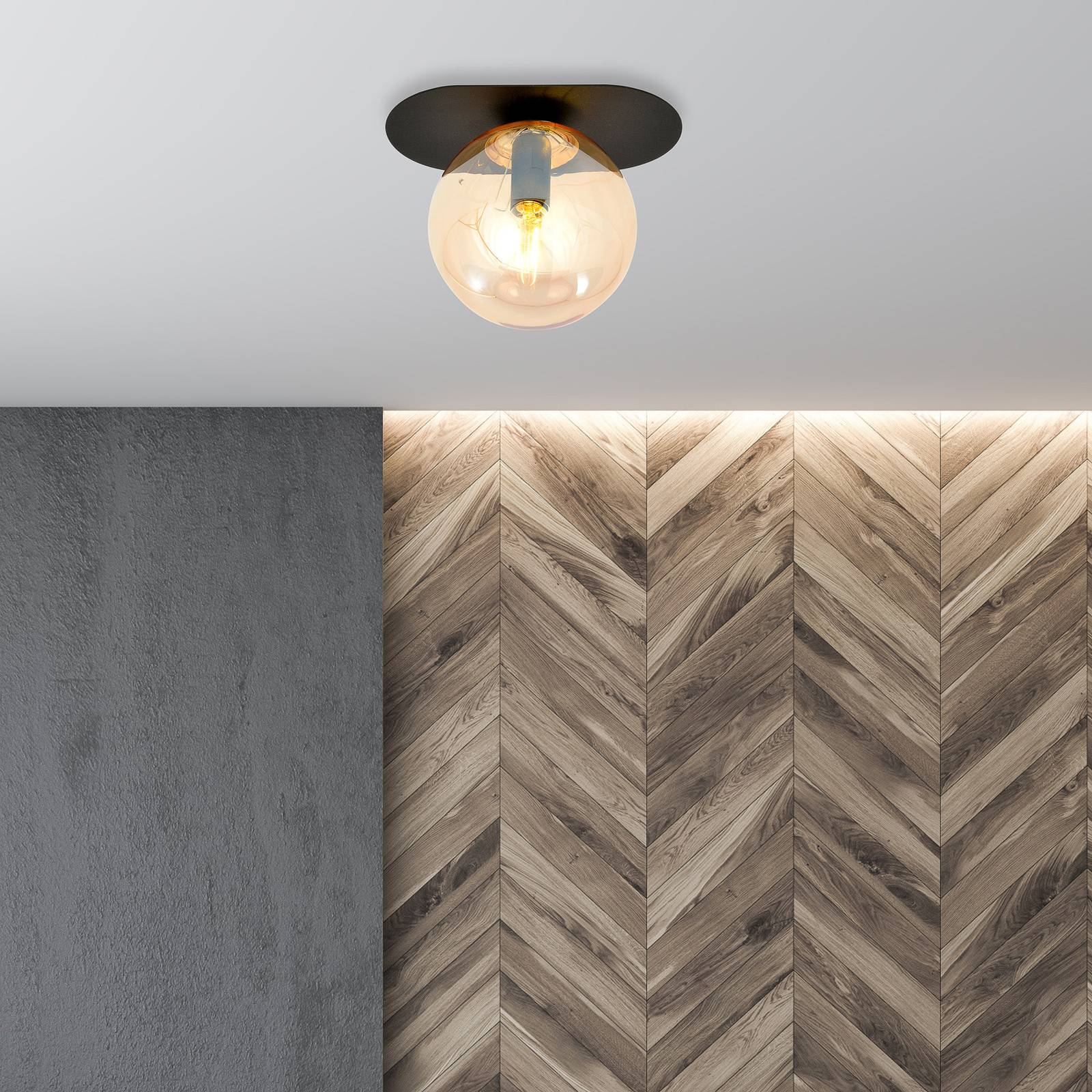 Lampa sufitowa Plaza, czarna/bursztynowa, 1-punktowa