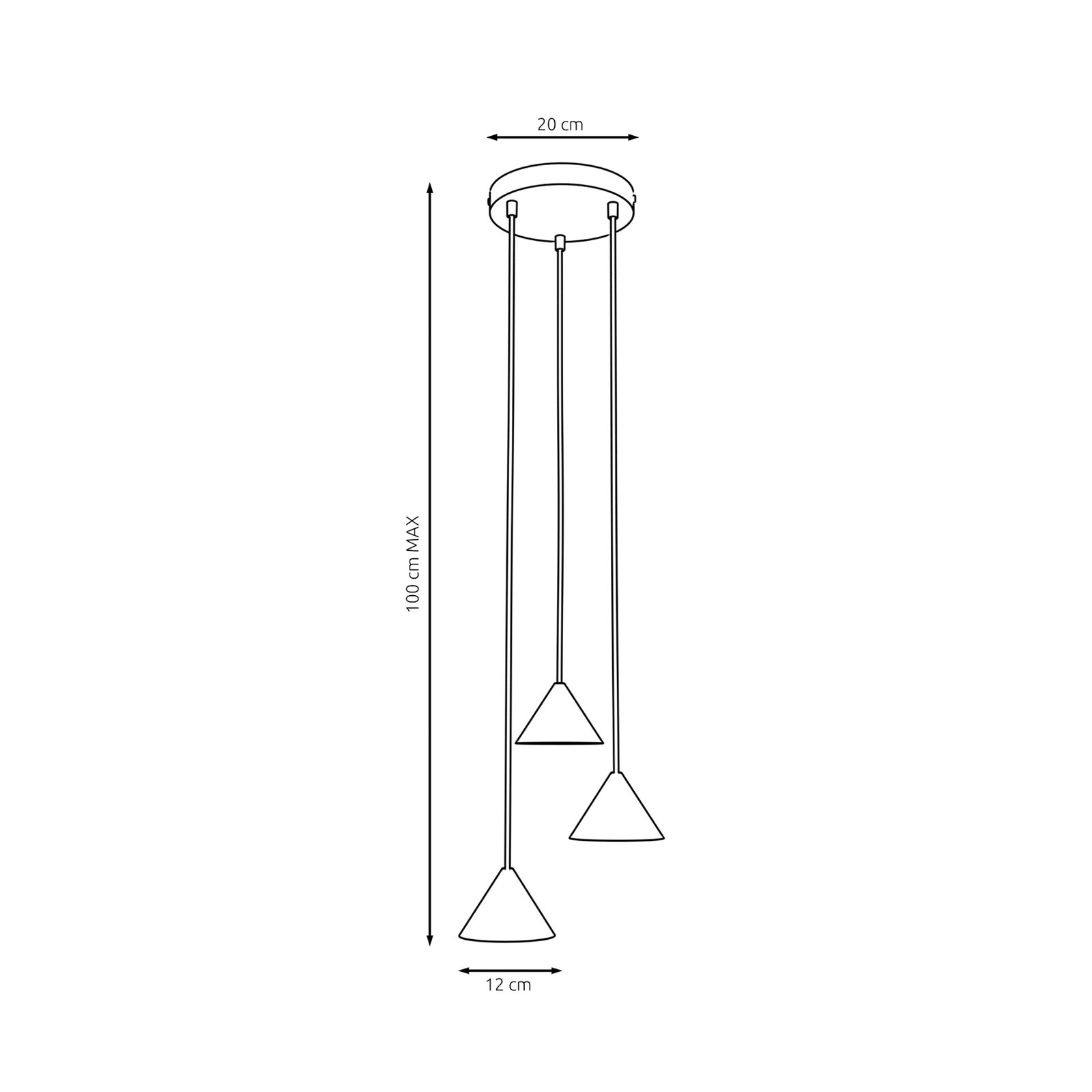 Suspension Elit, 3 lampes, Ø 20 cm, noir/or, métal