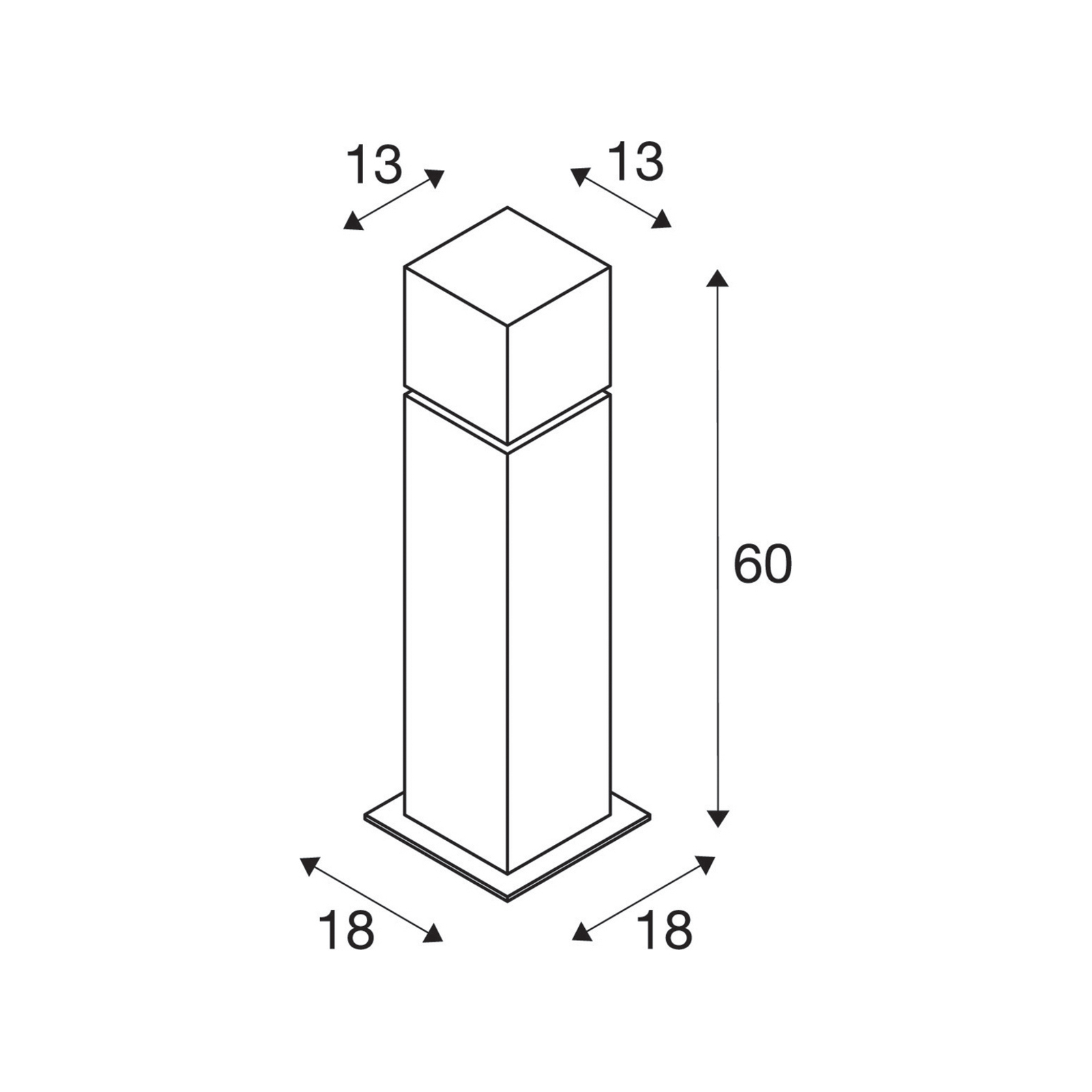 SLV Lampe pour socle Square Pole, hauteur 60 cm, gris, acier inoxydable