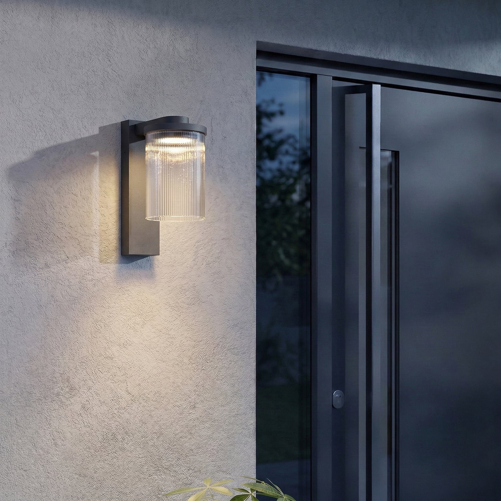 Lucande Beelia LED outdoor wall light, anthracite, ribbed Lucande Beelia LED outdoor wall light, anthracite, ribbed