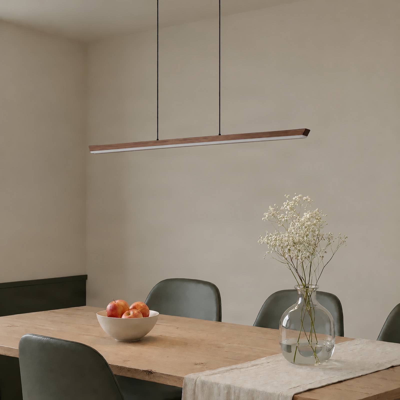 Żyrandol LED Lucande Solvar, 117 cm, brązowy, CCT, ściemniany