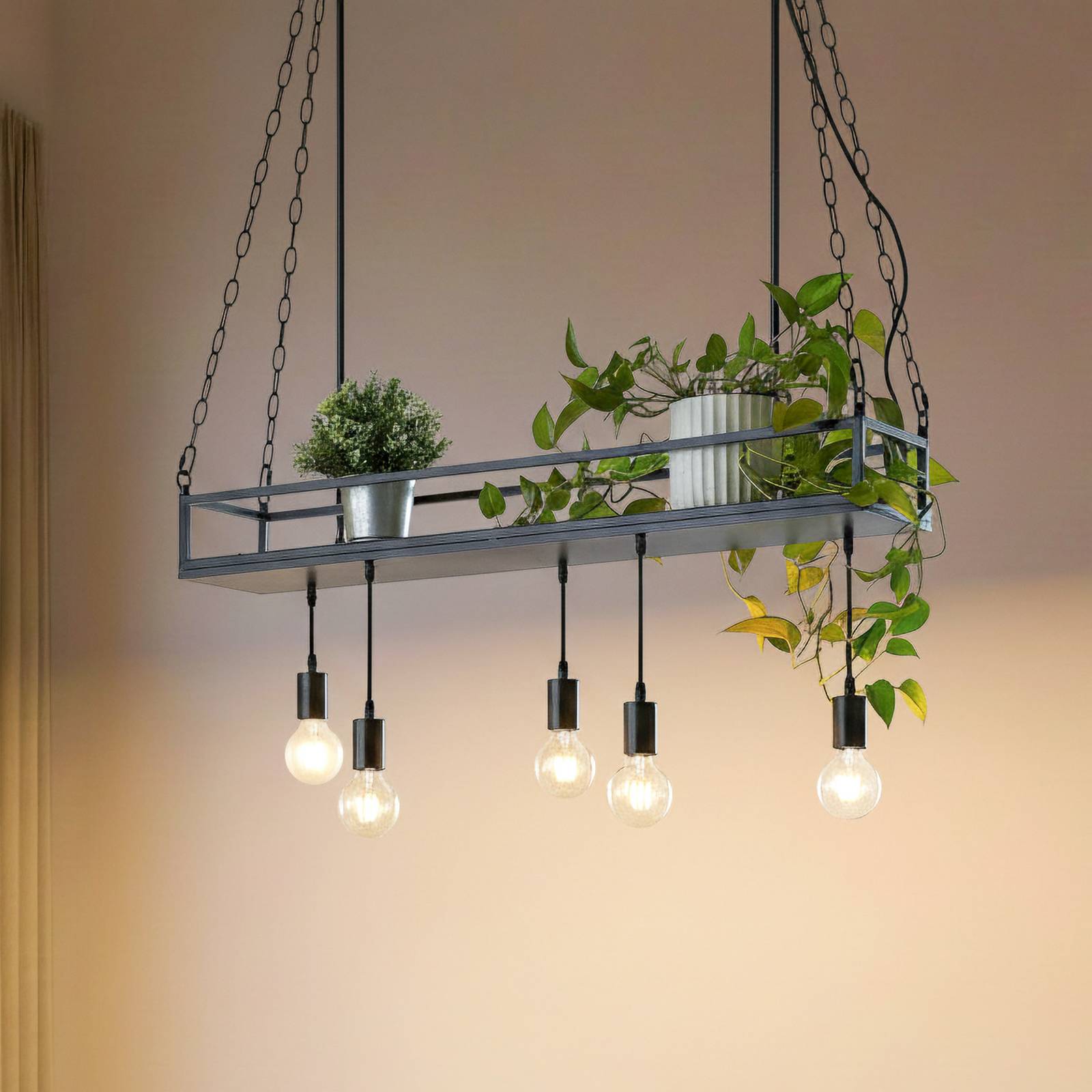 Lindby Kirista hanglamp, 5-lamps, zwart