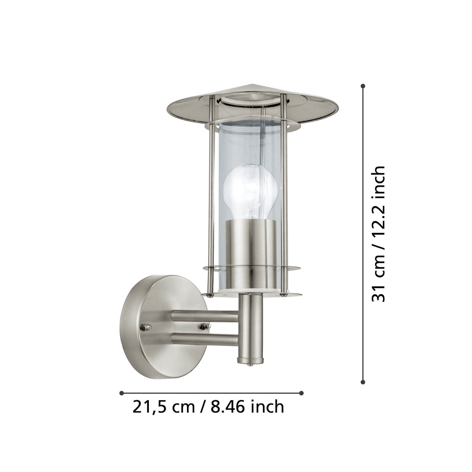 Außenwandlampe Lisio, edelstahlfarben, Höhe 30 cm, Edelstahl