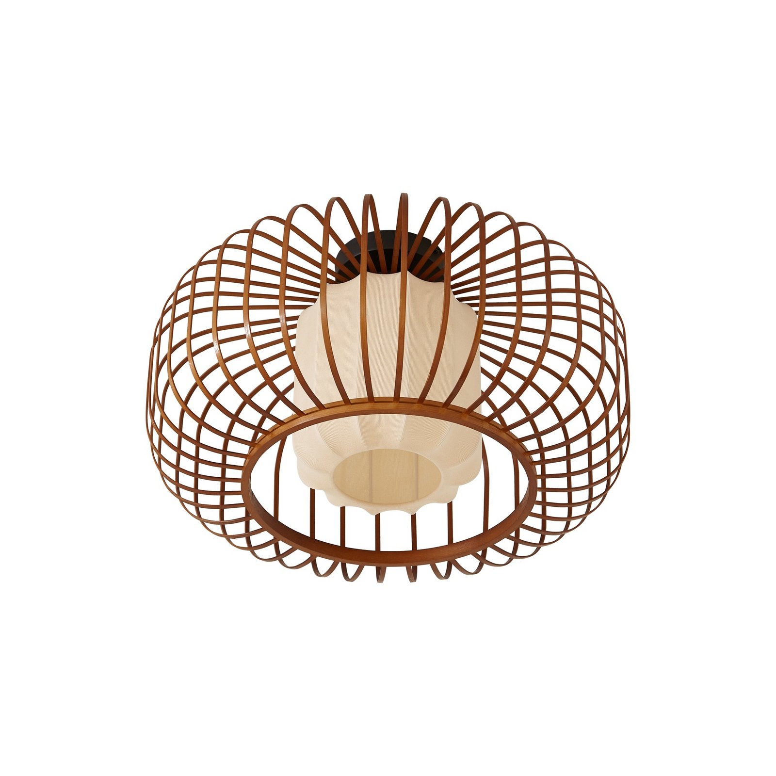 Lindby stropné svietidlo Davella, Ø 50 cm, bambus, textil