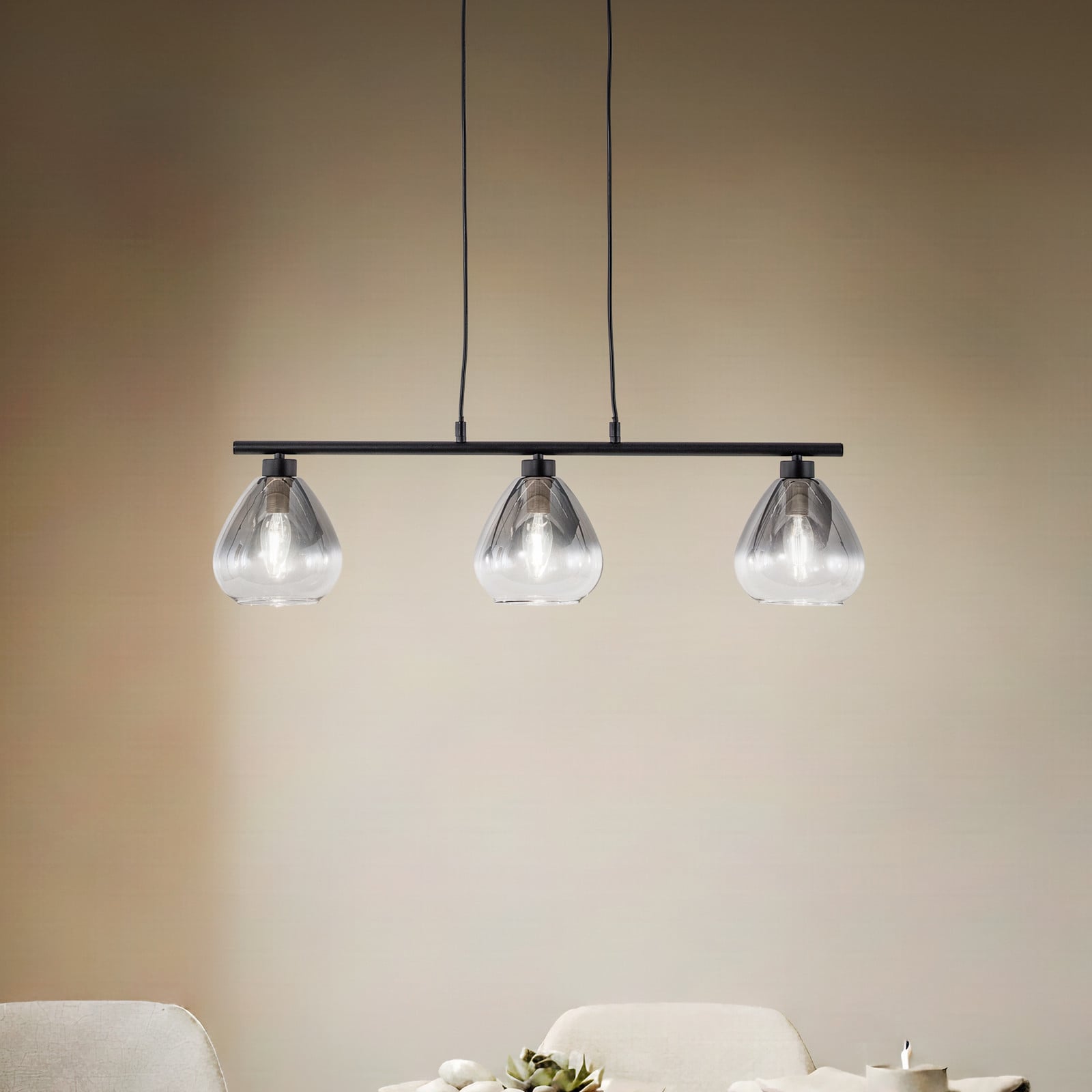 Lampă suspendată Lindby negru sticlă lungime 75 cm - Camera de zi / sufragerie - modern - gri fumuriu negru mat