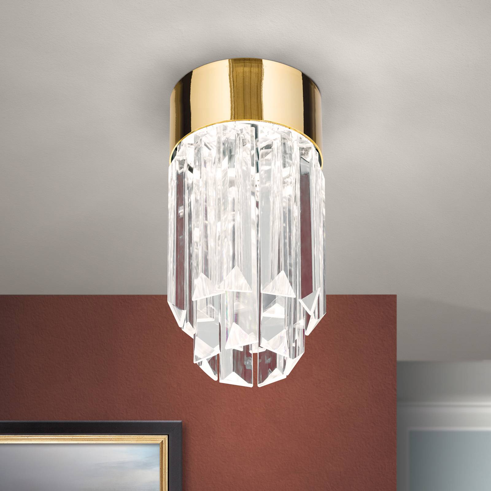 Lampa sufitowa Prism, szkło kryształ, Ø10cm, złota