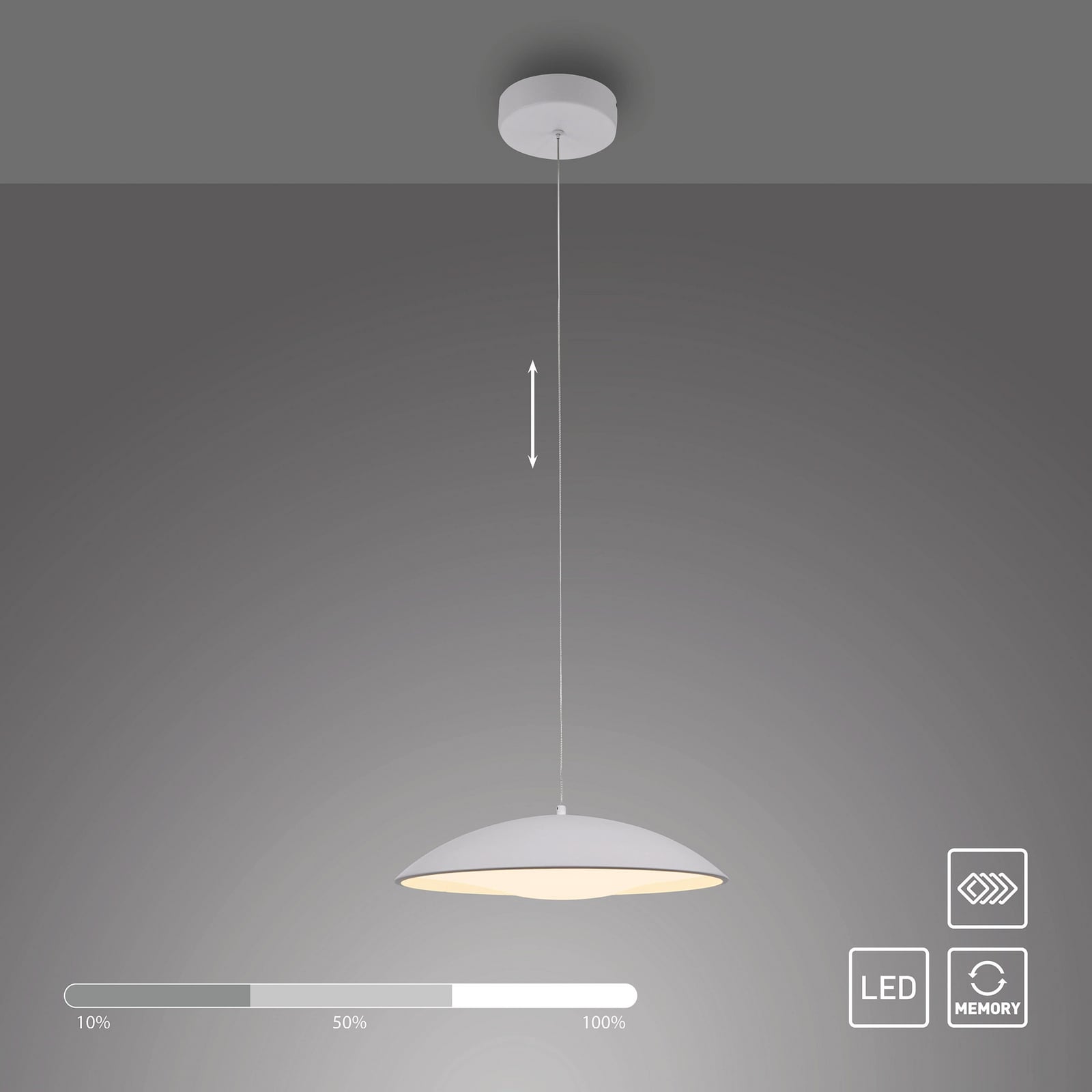 Lámpara colgante LED LENTE, blanca, Ø 40 cm, metal, Switchdim