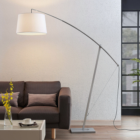 Lampada ad arco Nevika, tessuto bianco