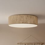 Plafonnier Marshall, marron, Ø 50 cm, métal, rotin