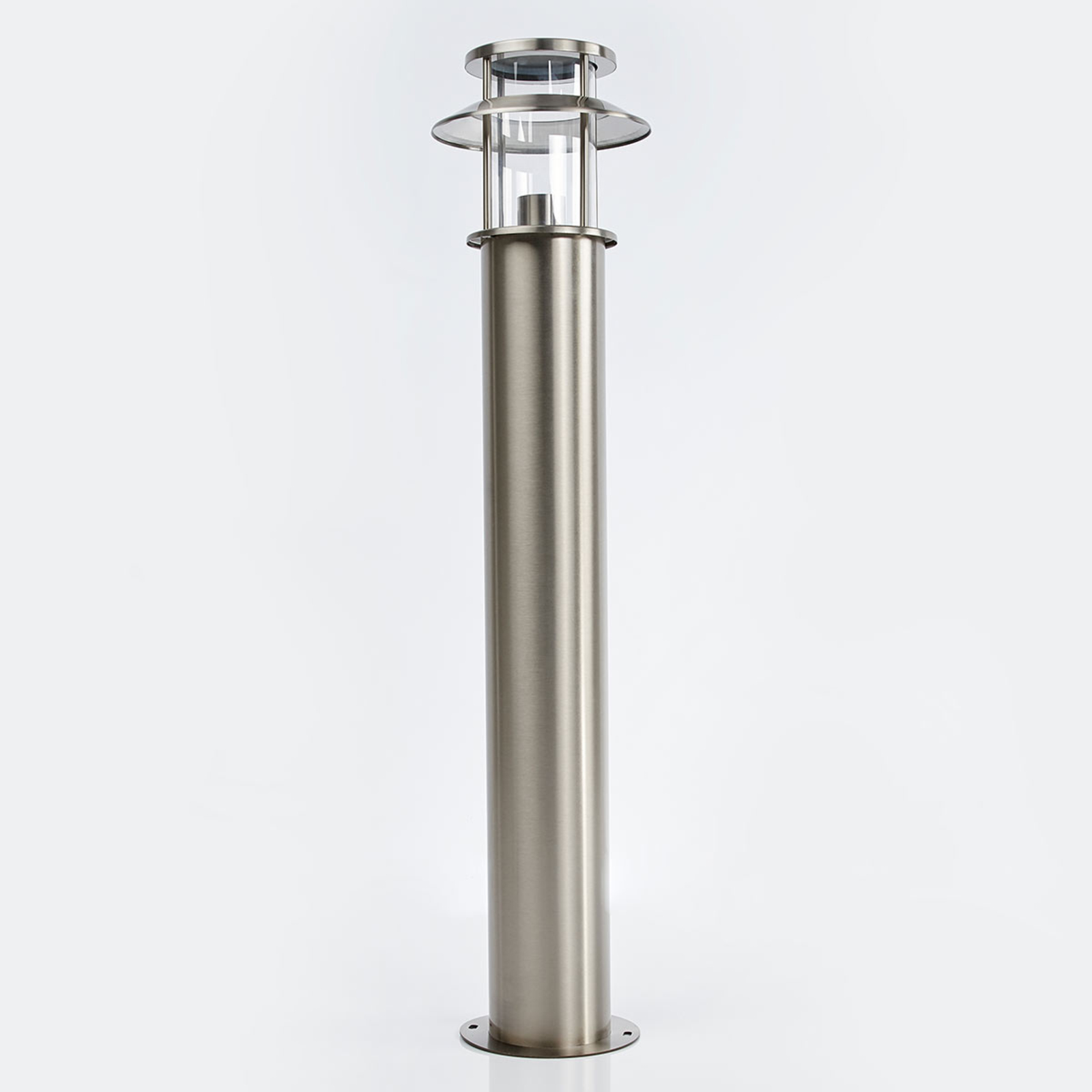 Lindby Stainless steel bollard lamp Ludovica with roof, stainless steel, polycarbonate, E27, 20 W, energy efficiency: A++, H: 80 cm