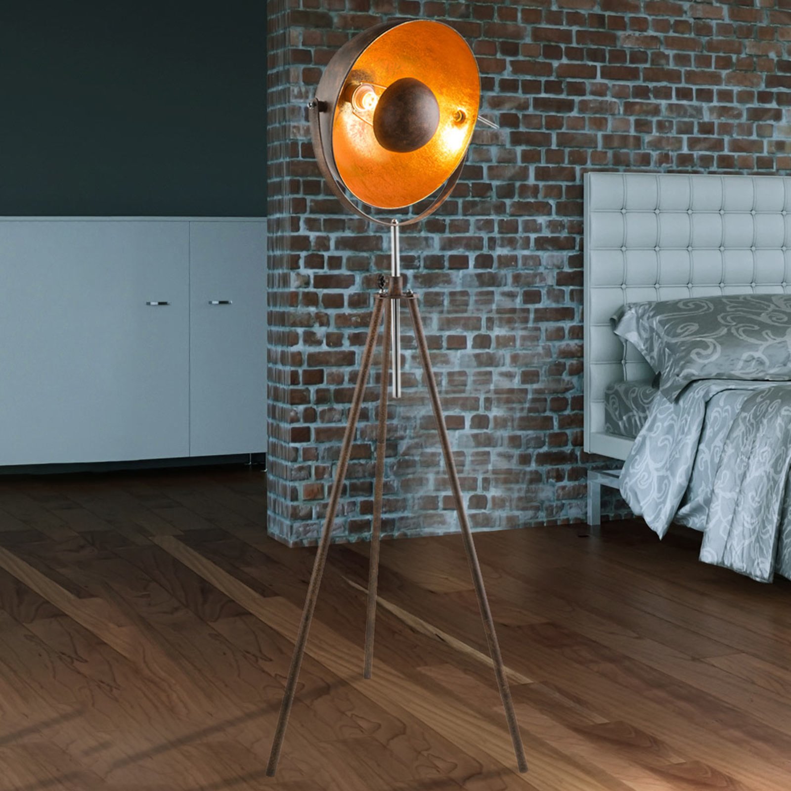 Globo Rust-coloured Xirena I tripod floor lamp, for Living / Dining Room, metal, E27, 60 W, energy efficiency: A++, H: 179 cm