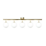 Plafondlamp Drum, goudkleurig, glas, lengte 80 cm, 5-lamps