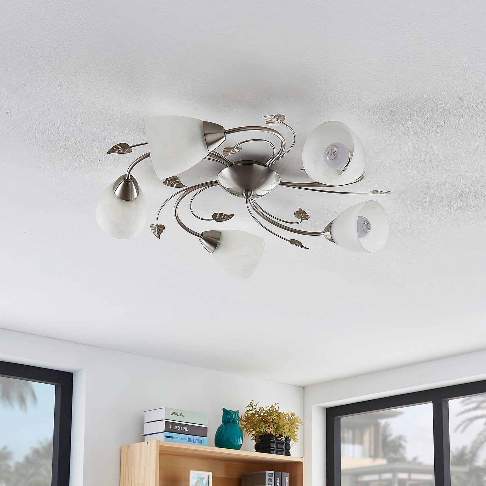 Yannie 5 Lampa Sufitowa Nickel/Opal - Lindby