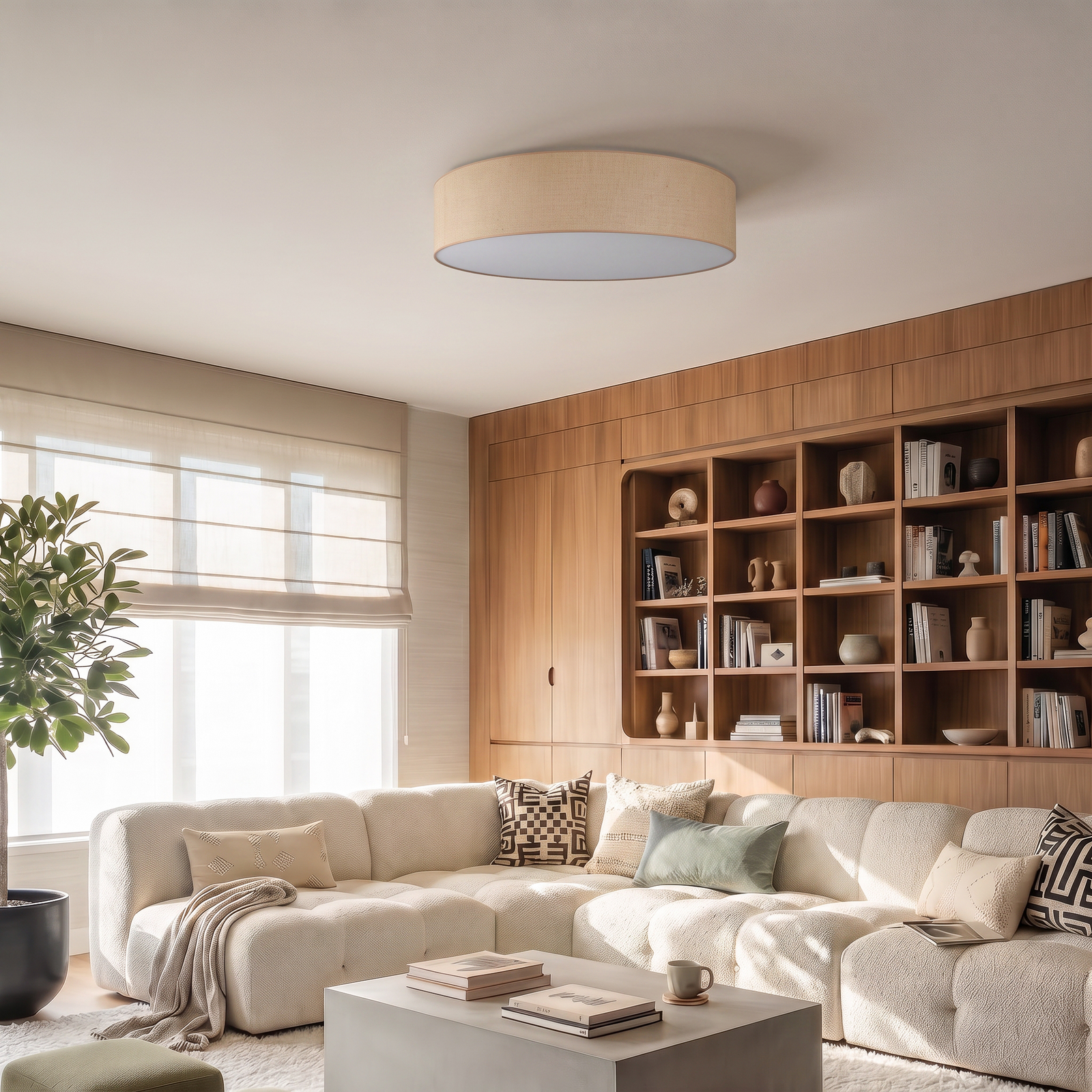 Stropné svietidlo Boho, juta/juta, Ø 80 cm, textil, E27
