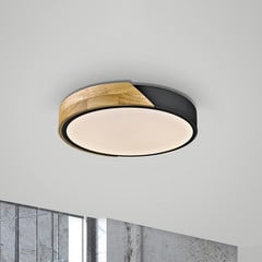 JUST LIGHT. Plafón LED Bila, negro, Ø 32 cm, madera
