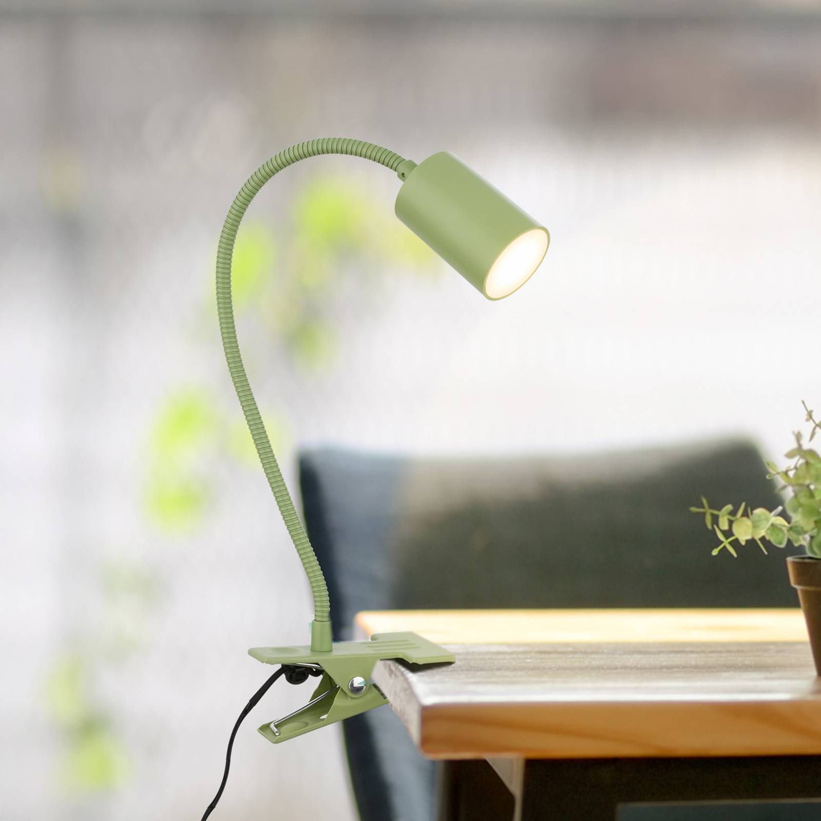 Briloner Lampe à pince LED Fleks, vert tilleul, flexible, métal