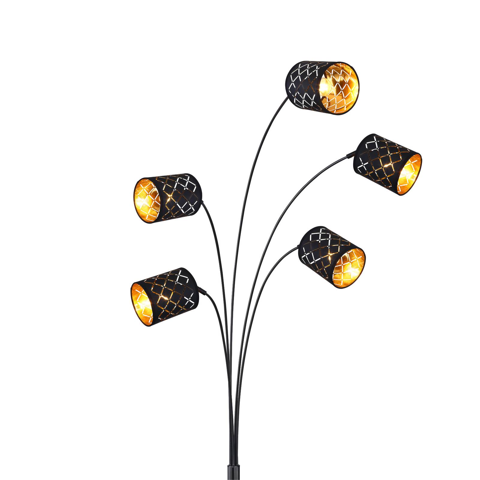 Clarke gulvlampe, sort/guld, 5 lyskilder