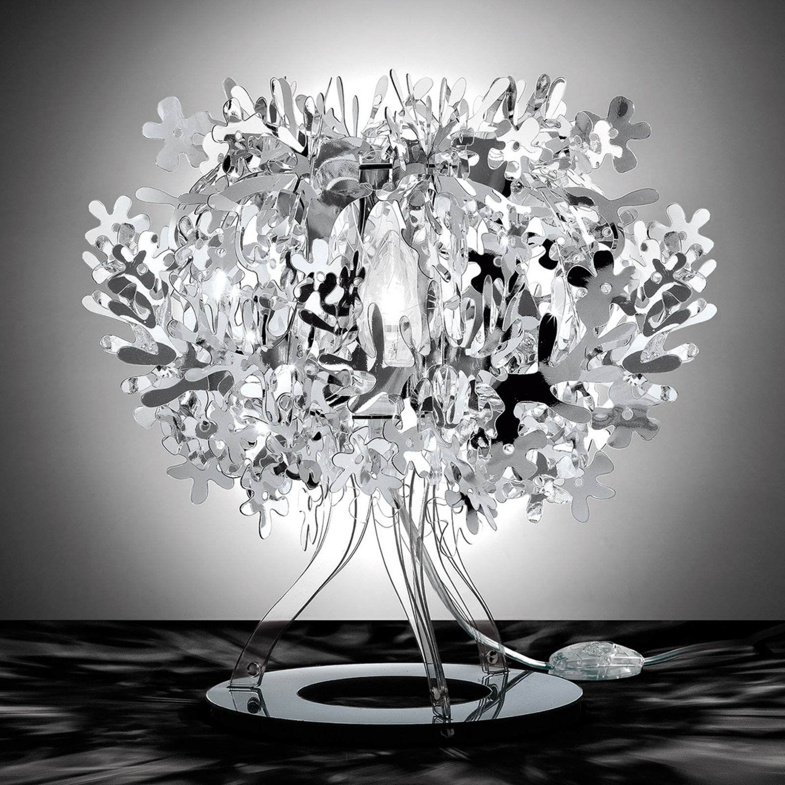 Slamp Silver Fiorellina designer table lamp, for Living / Dining Room, Steelflex®, E14, 28 W, energy efficiency: C, H: 34 cm