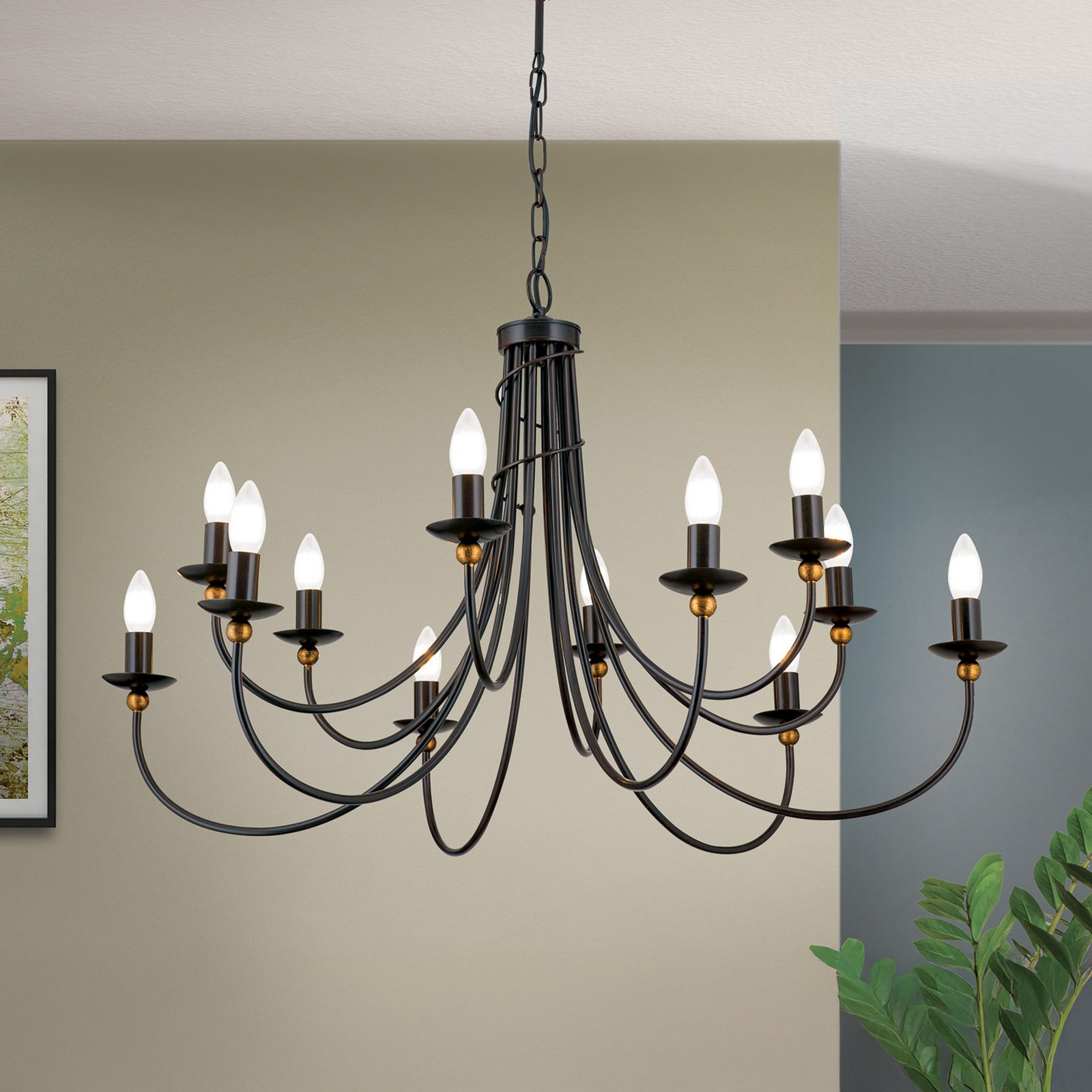 Lustre Garda estilo campestre com 12 luzes