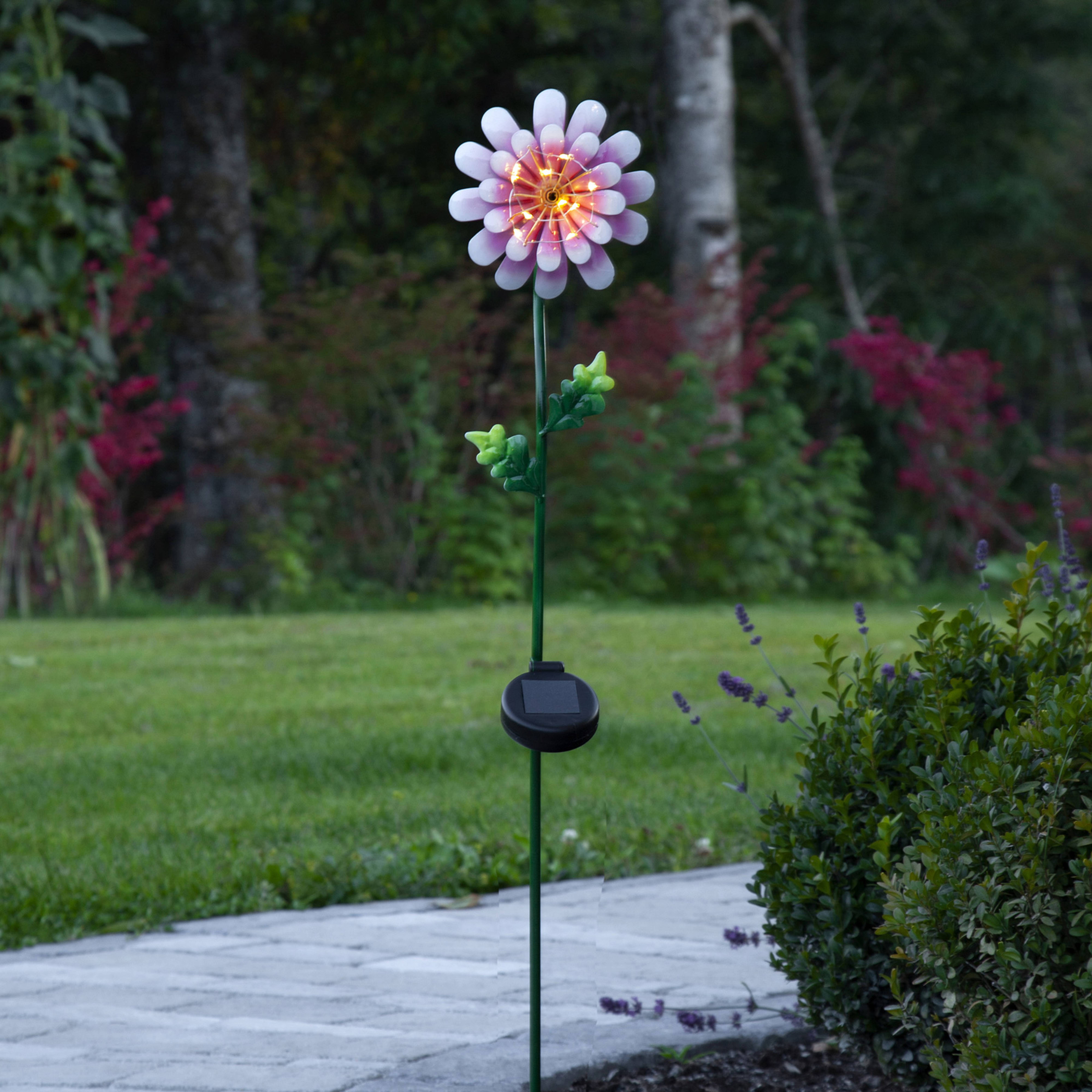 Lámpara LED solar Pink Daisy en forma de flor