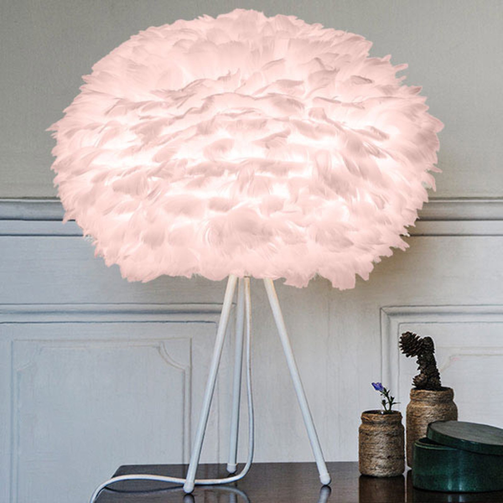 UMAGE Eos srednja stolna lampa roza tronožac bijela