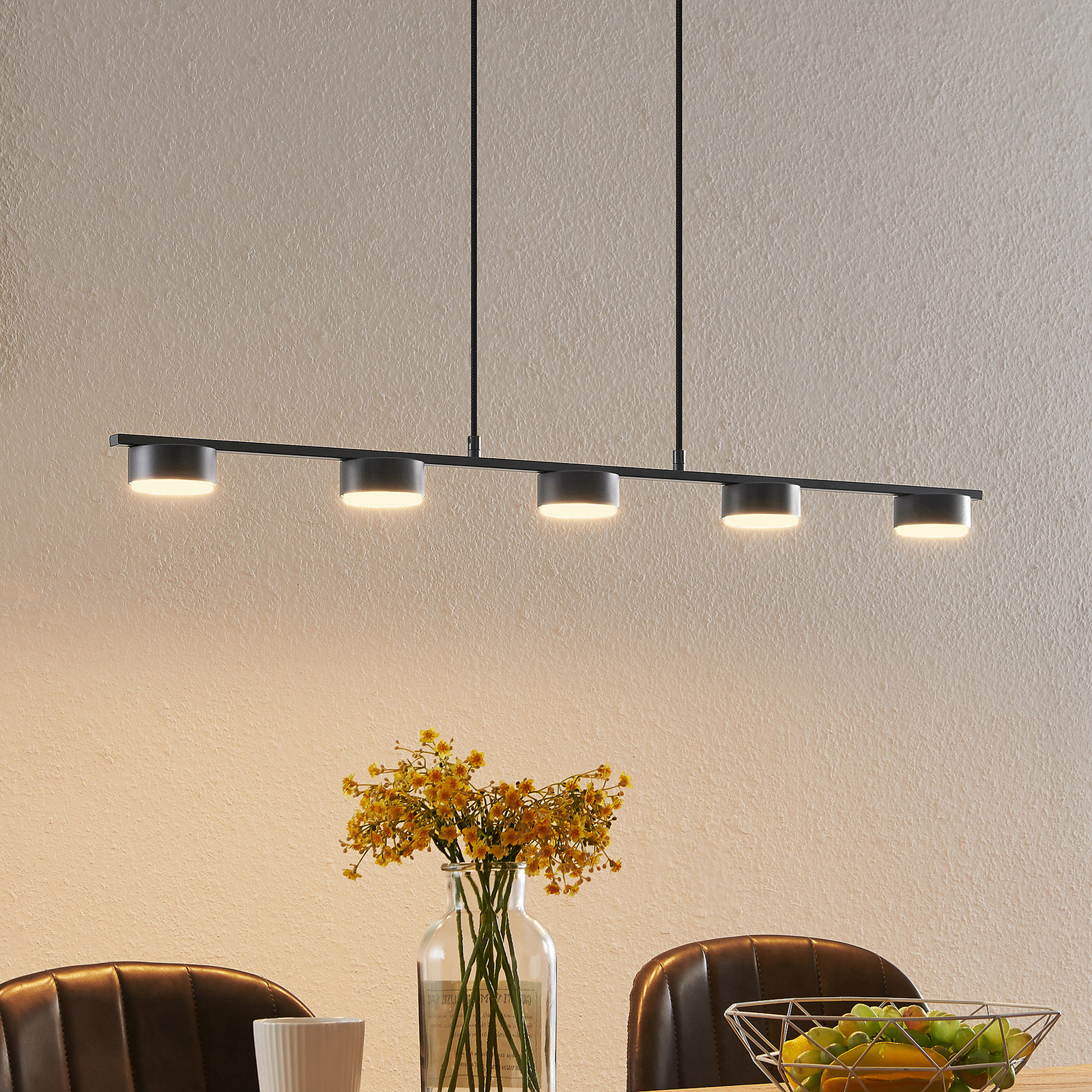 Lindby Kaylou suspension LED, à 5 lampes, noire