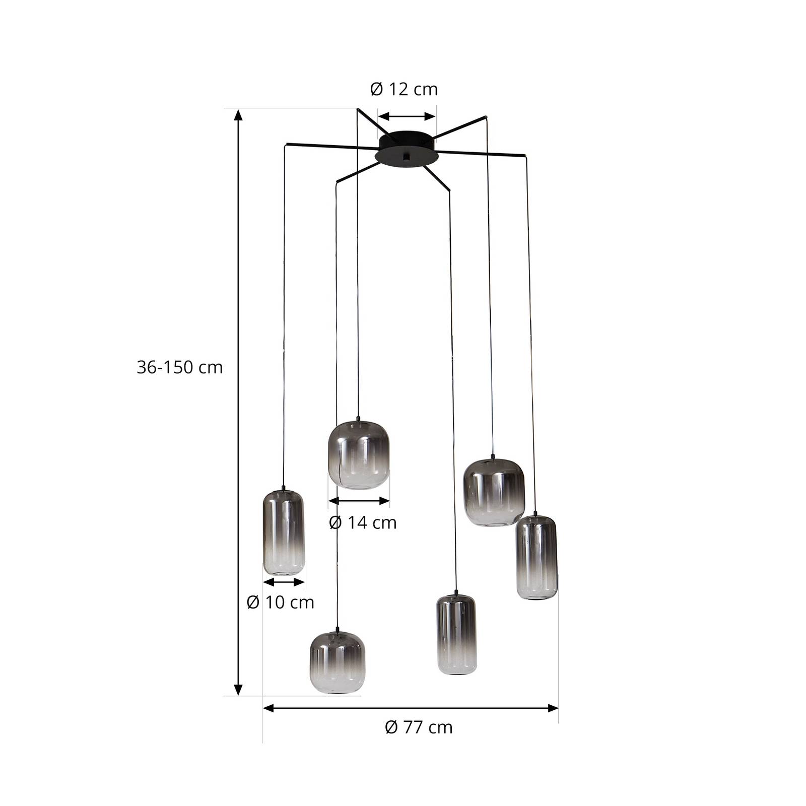 Lampa wisząca Lucande LED Avelina, dymny szary, 6-punktowa